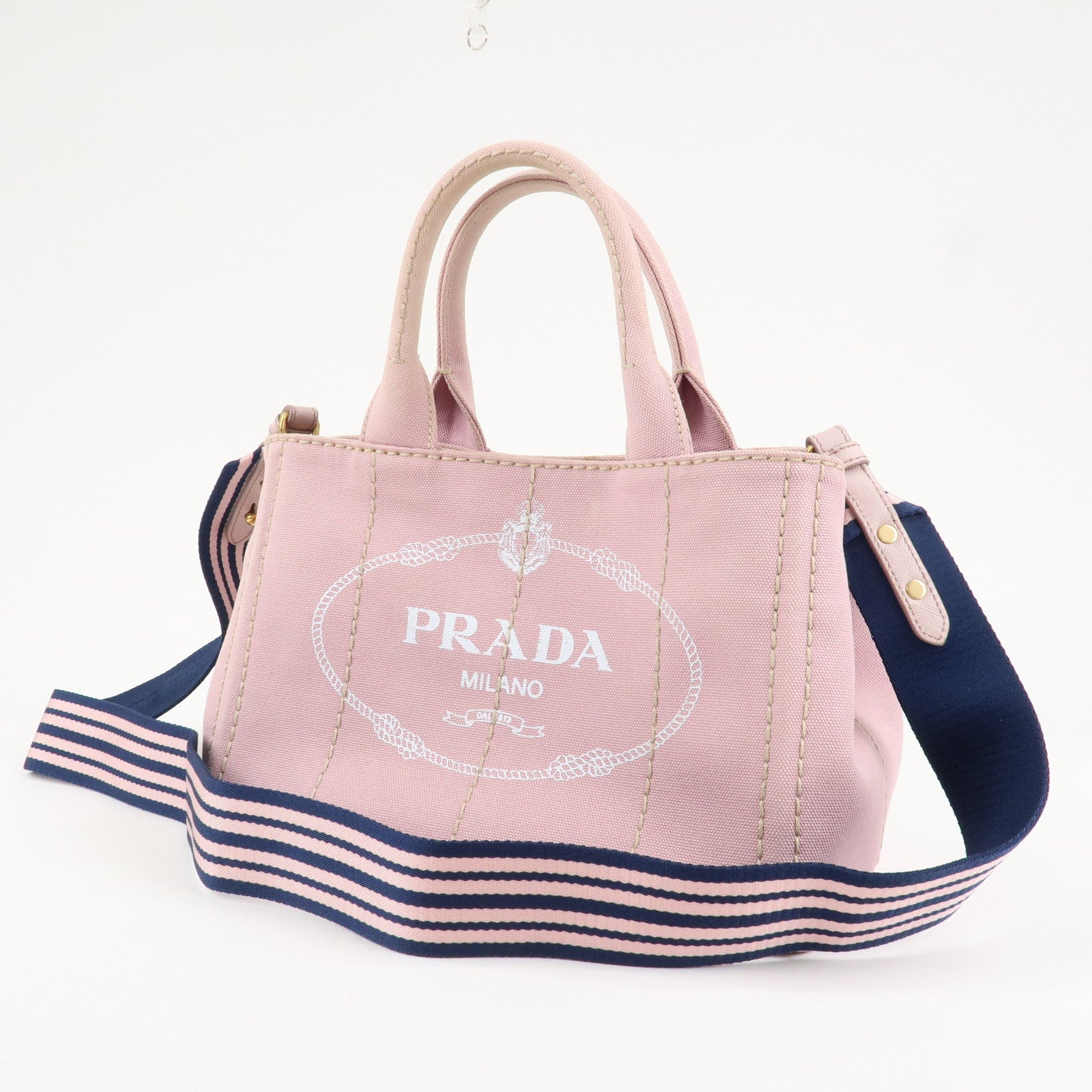 PRADA Canapa Mini Denim Hand Bag Tote Bag Pink 1BG439 Used