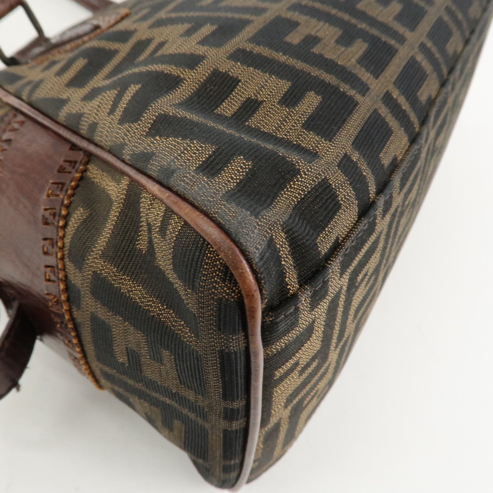 FENDI Ethnico Zucca Canvas Leather Tote Bag Shoulder Bag 8BN157