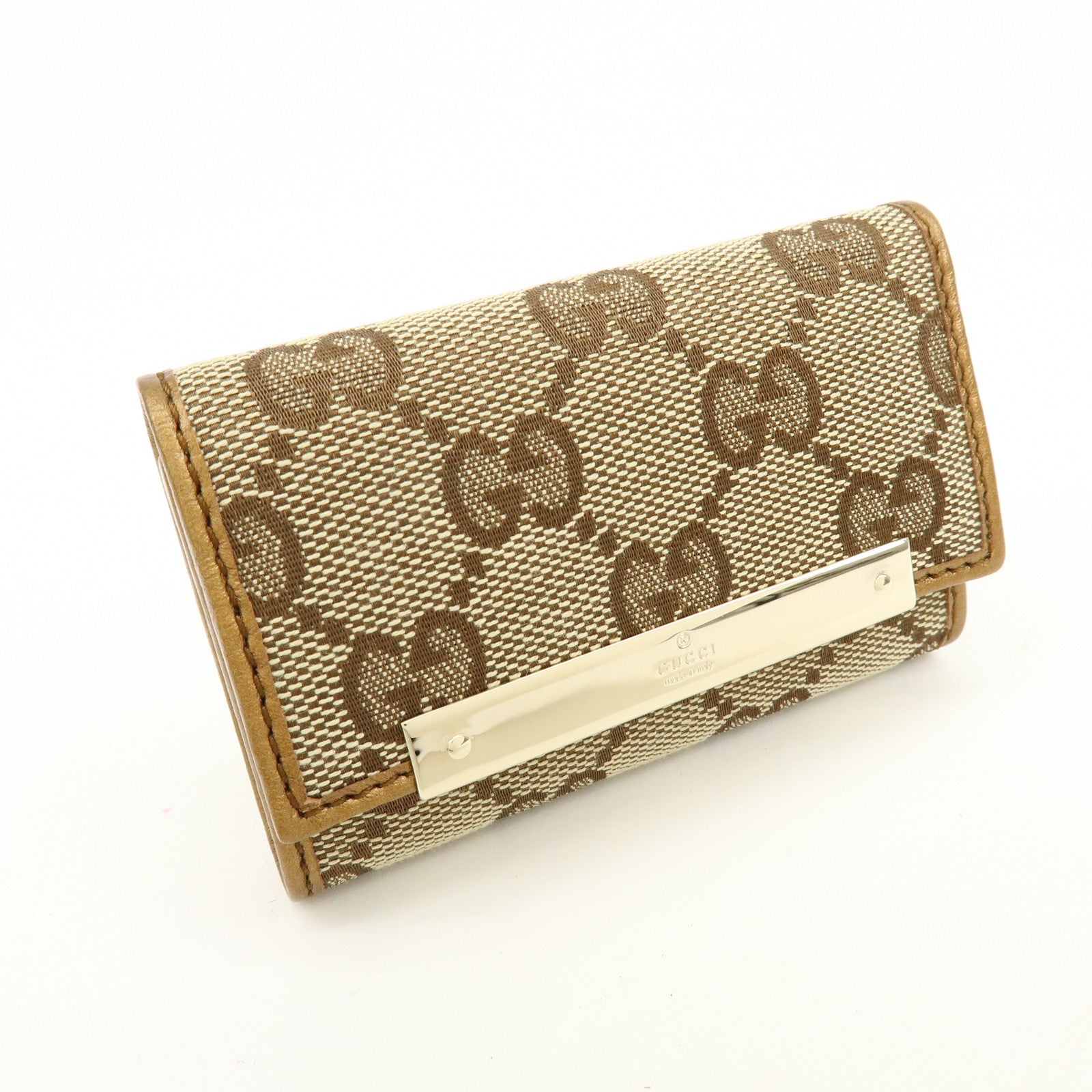 GUCCI GG Canvas Leather 6 Ring Key Case Beige Brown 127048