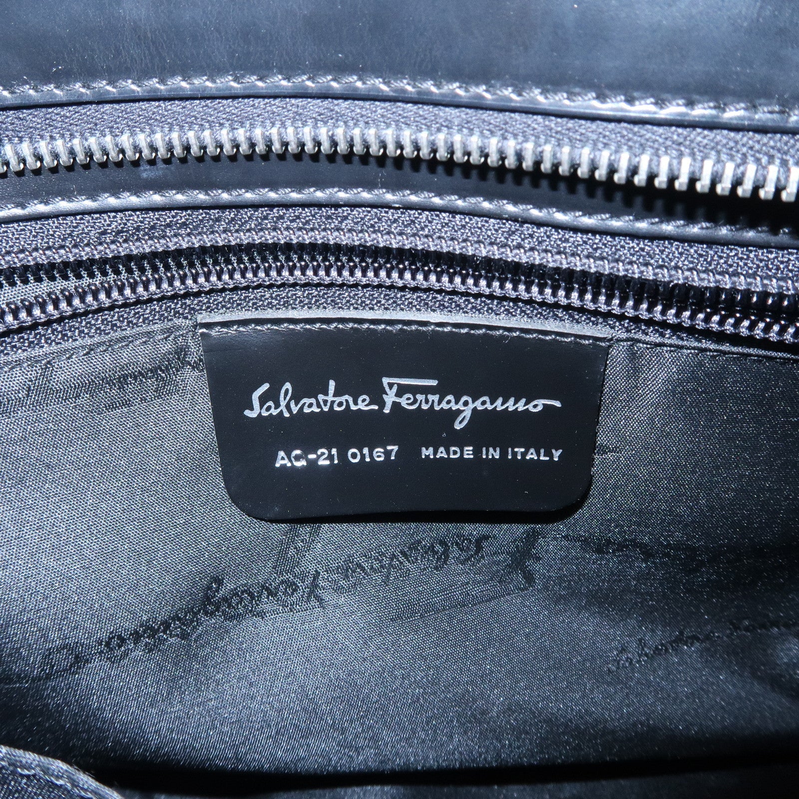 Ferragamo Gancini Leather 2Way Hand Bag Shoulder Bag Black Used