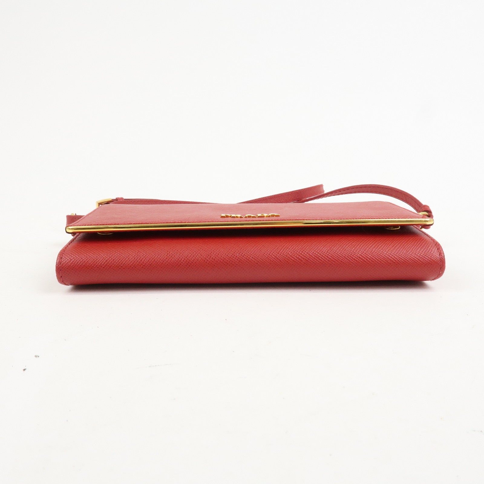 PRADA Saffiano Leather Shoulder Long Wallet Red 1M1437