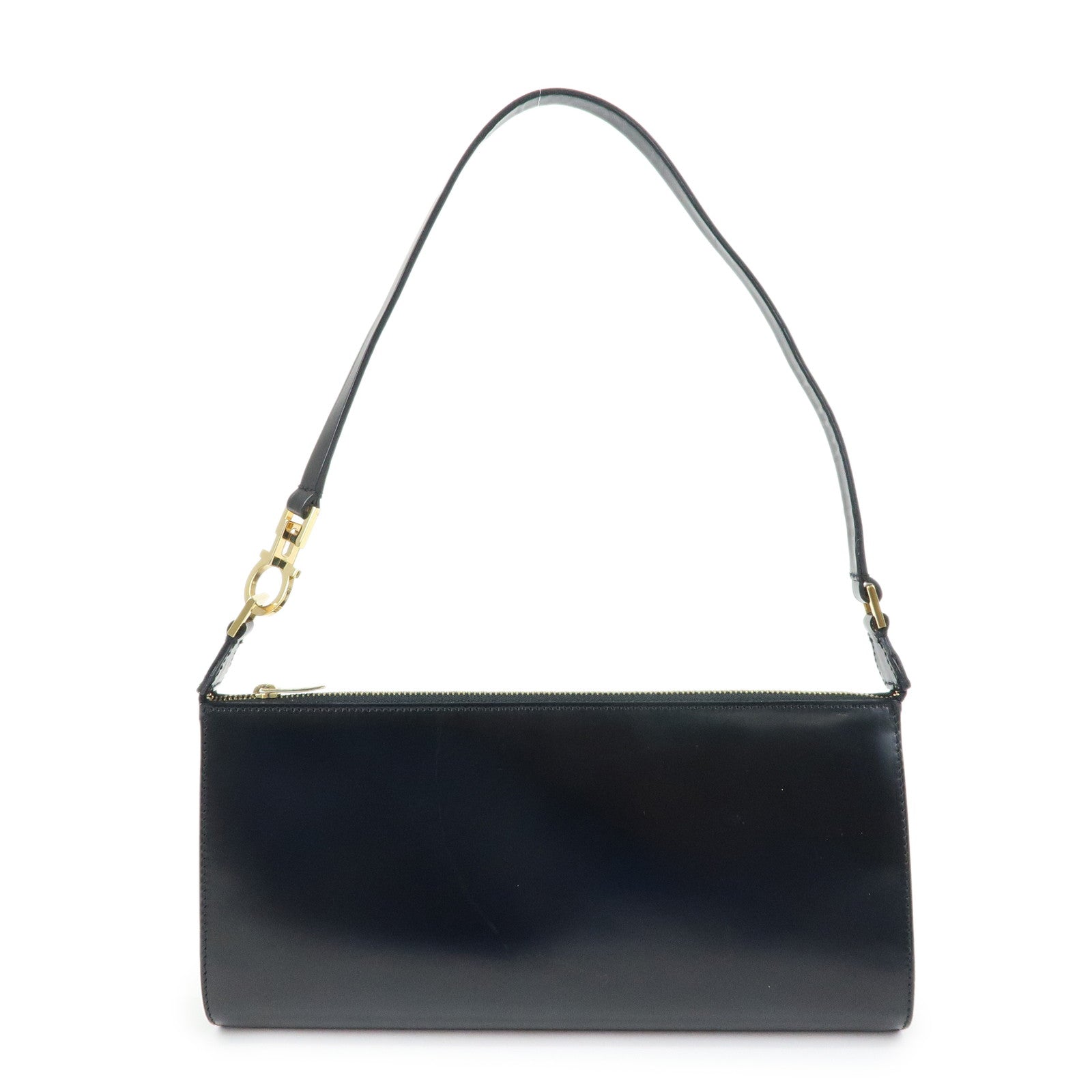 Ferragamo Ganchini Leather Shoulder Bag Hand Bag Black