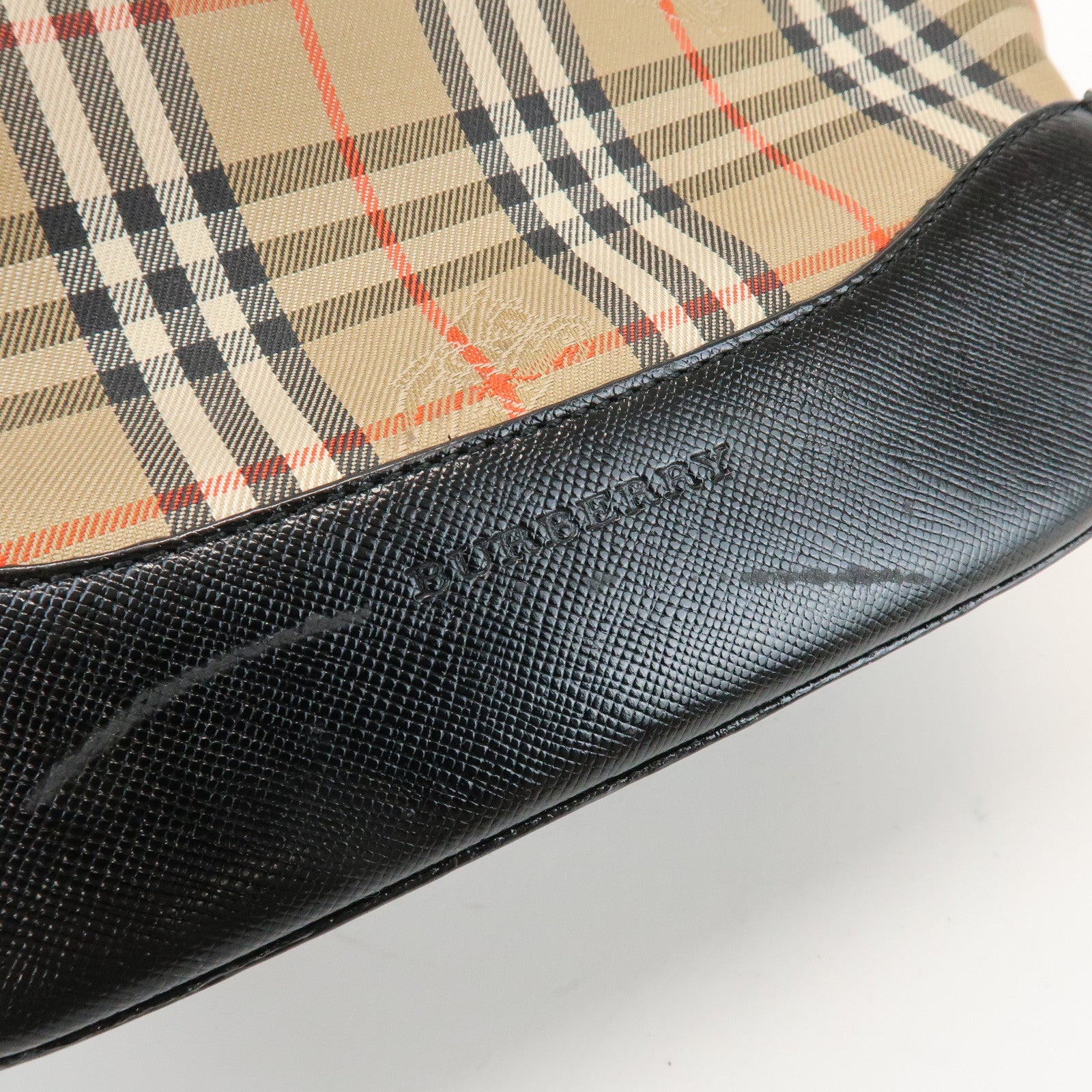 BURBERRY Nova Plaid Canvas Leather Small Hand Bag Black Beige