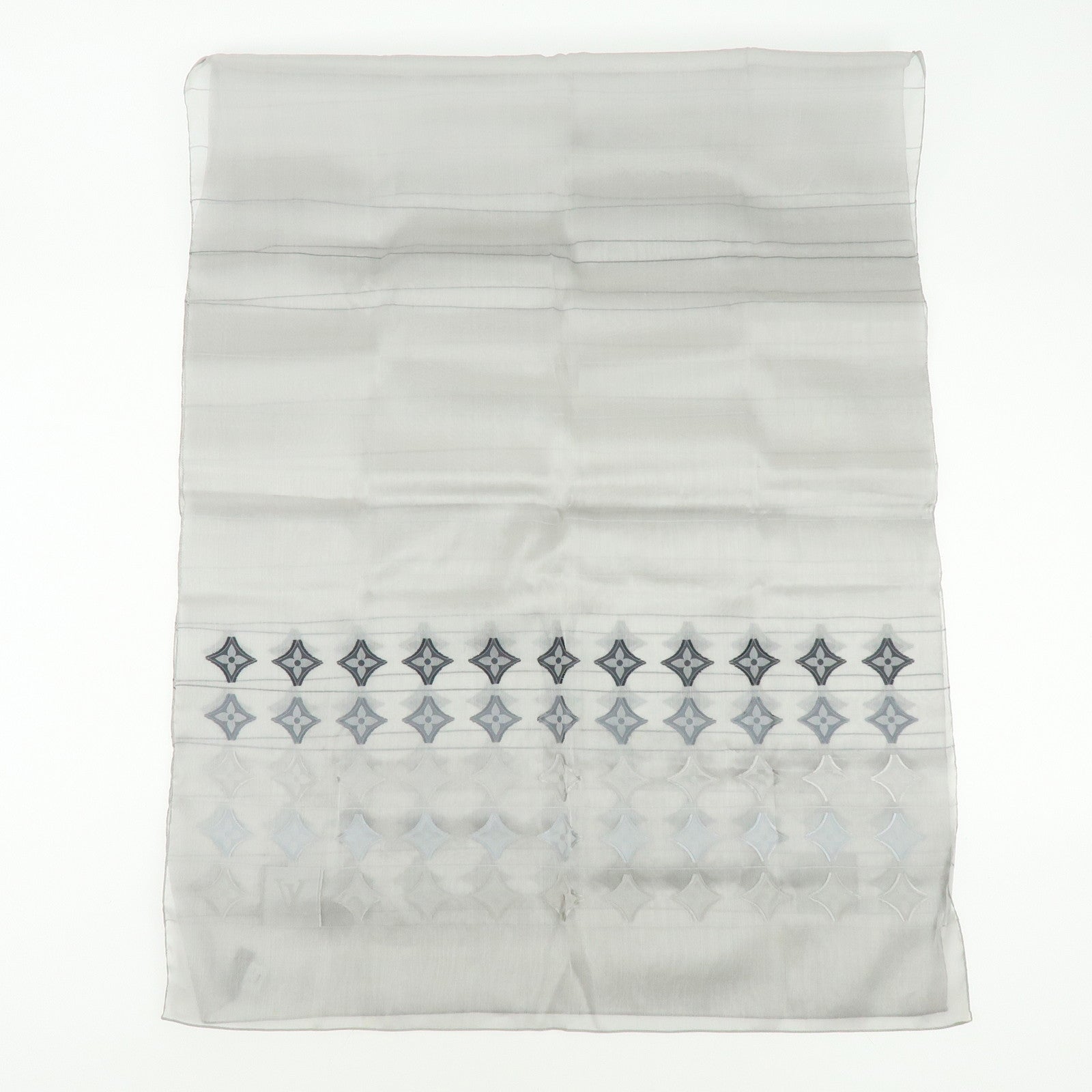 Louis Vuitton LV Logo Silk 100% Scarf Shawl Gray Silver