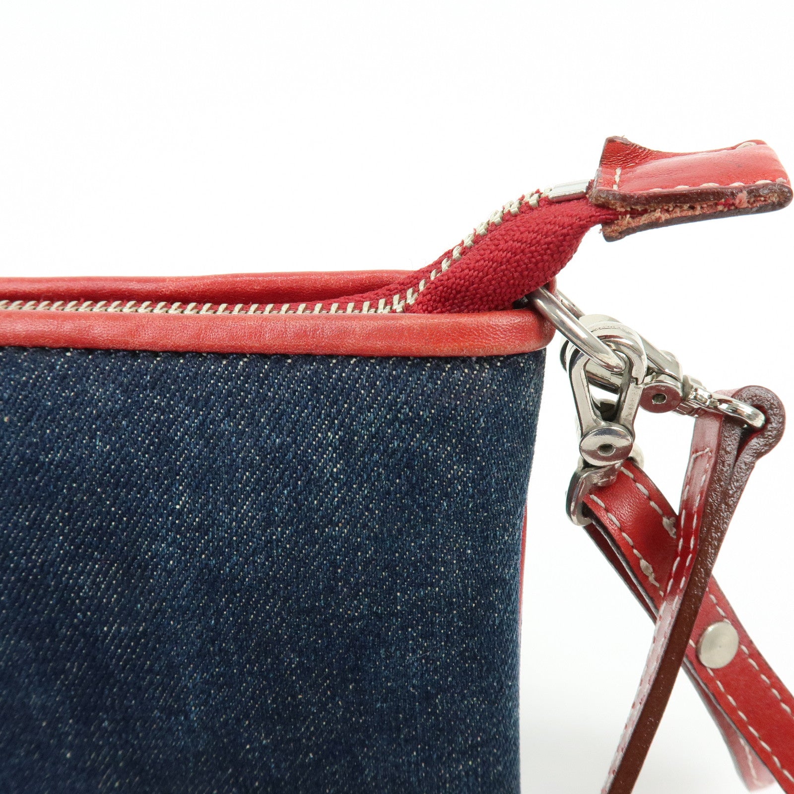 BURBERRY Blue Label Denim Leather 2Way Shoulder Hand Bag Blue Red