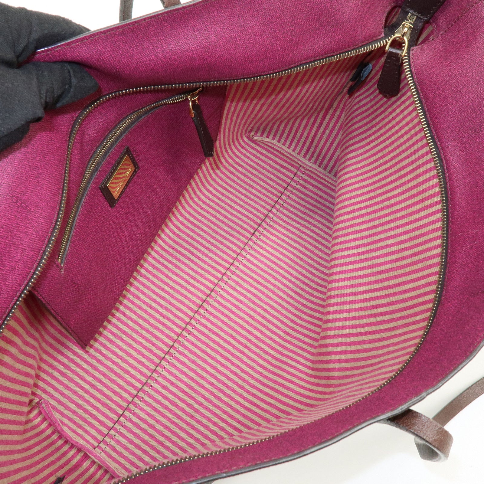 FENDI Zucca PVC Leather Tote Bag Shoulder Bag Brown Pink 8BH185