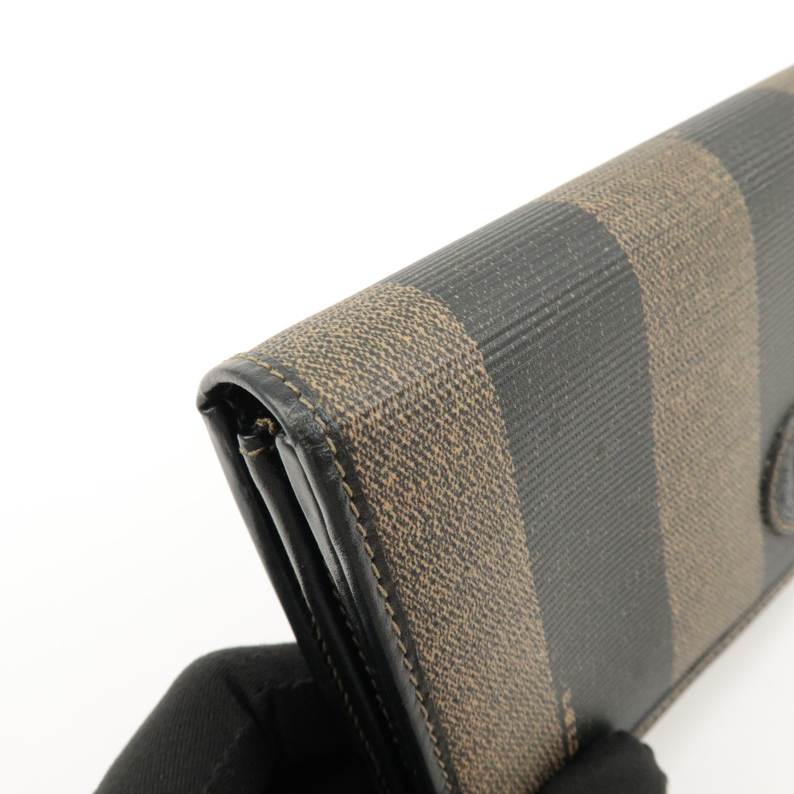 FENDI Pequin PVC Canvas Long Wallet Black Brown T20615 Used