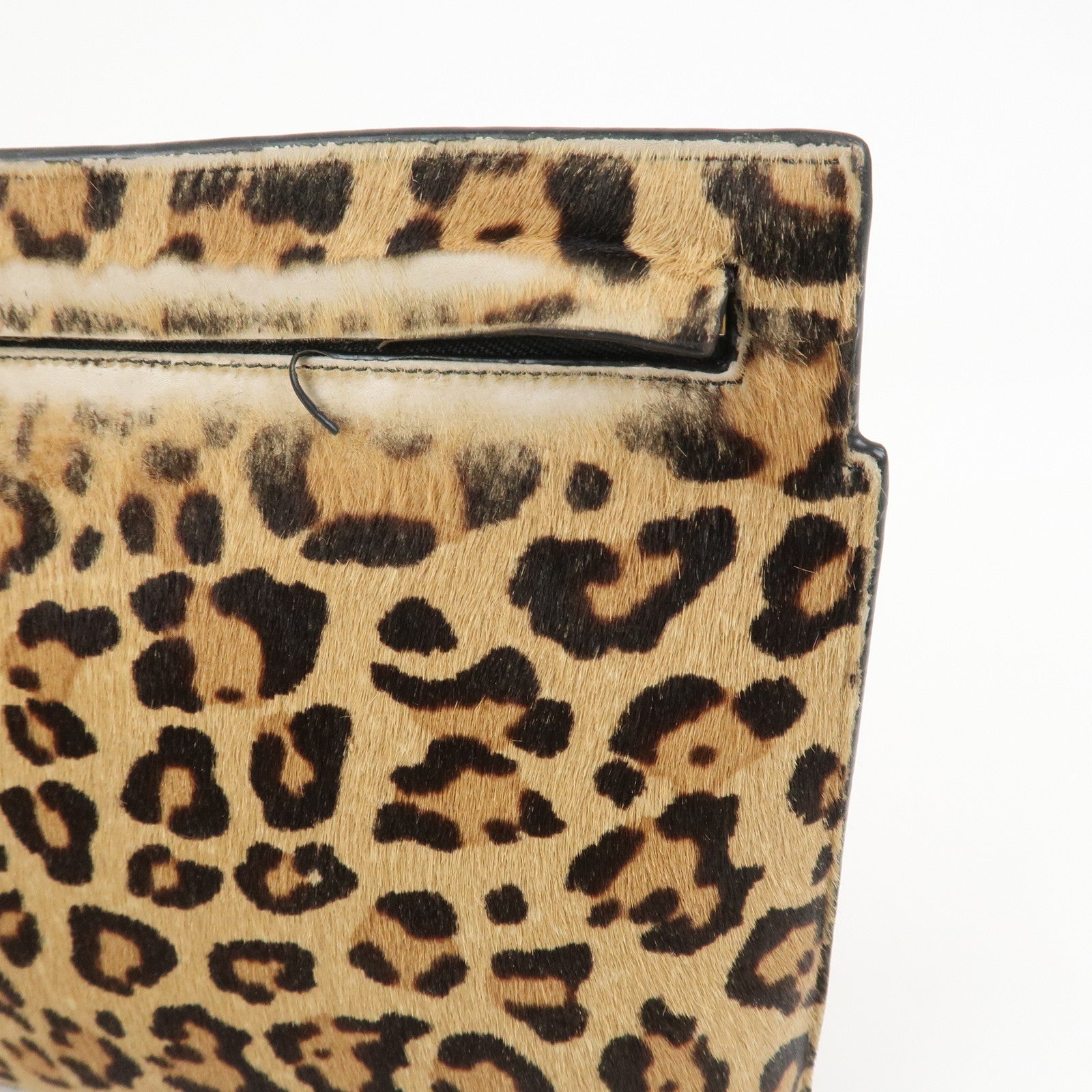 LOEWE Anagram Logo Unborn Calf Leather Clutch Bag Pouch Leopard