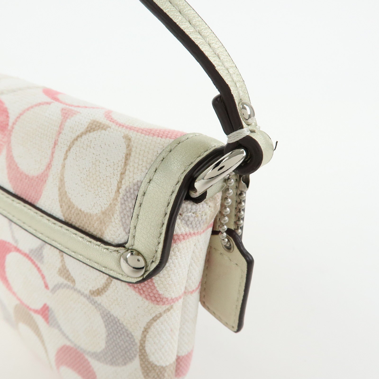 COACH Signature Canvas Sequins Leather Hand Bag Beige Light Gold