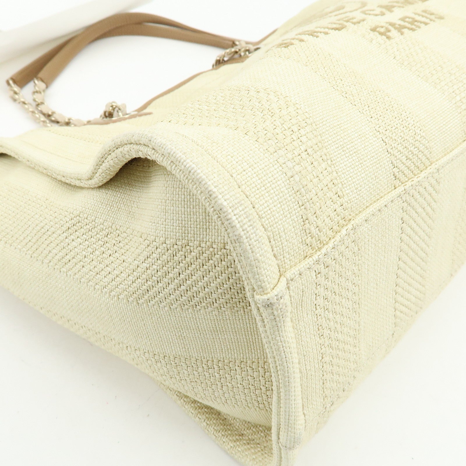 CHANEL Deauville MM Straw Leather Tote Shoulder Bag Beige A67001