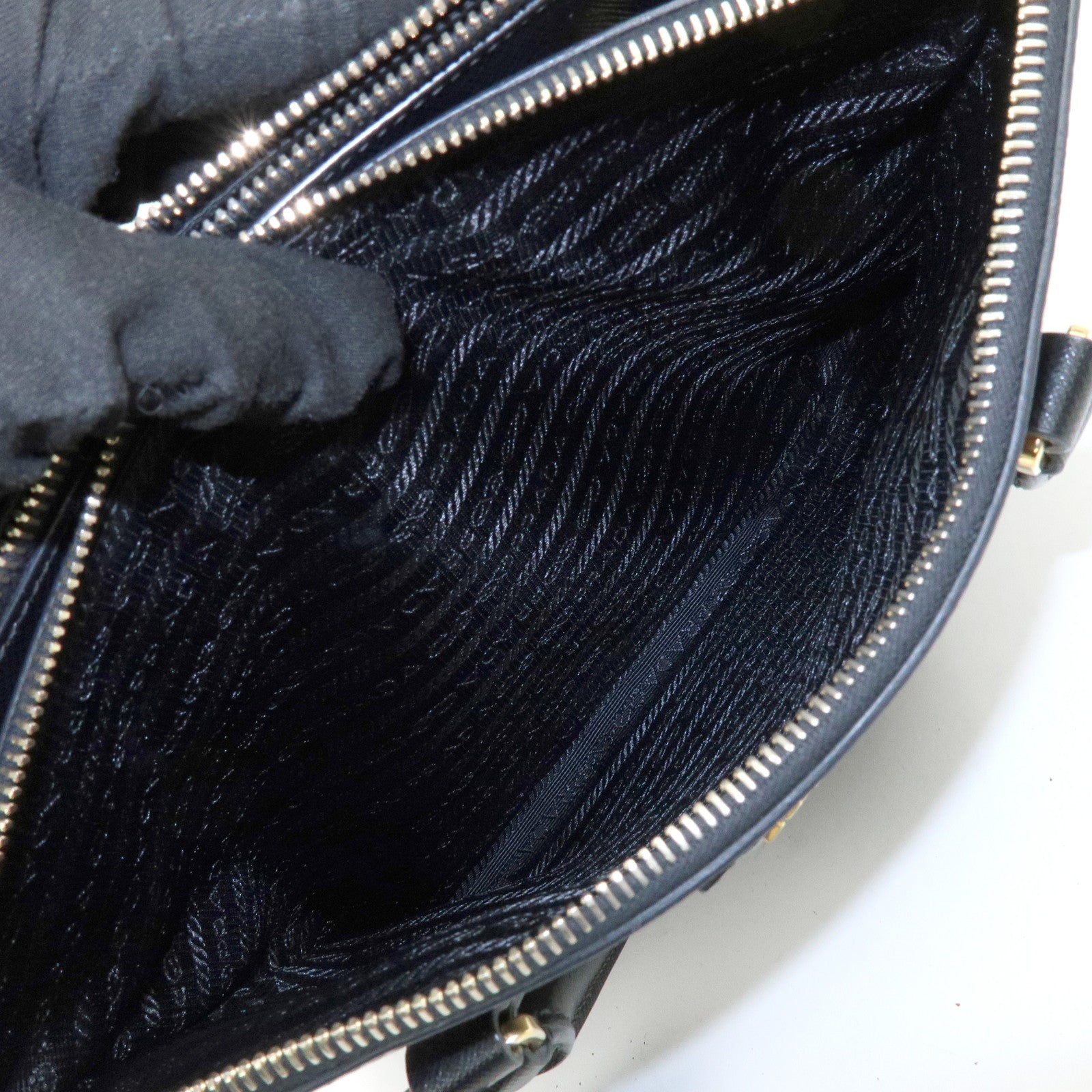 PRADA Saffiano Leather 2Way Bag Hand Bag Shoulder Bag Black 1BA801