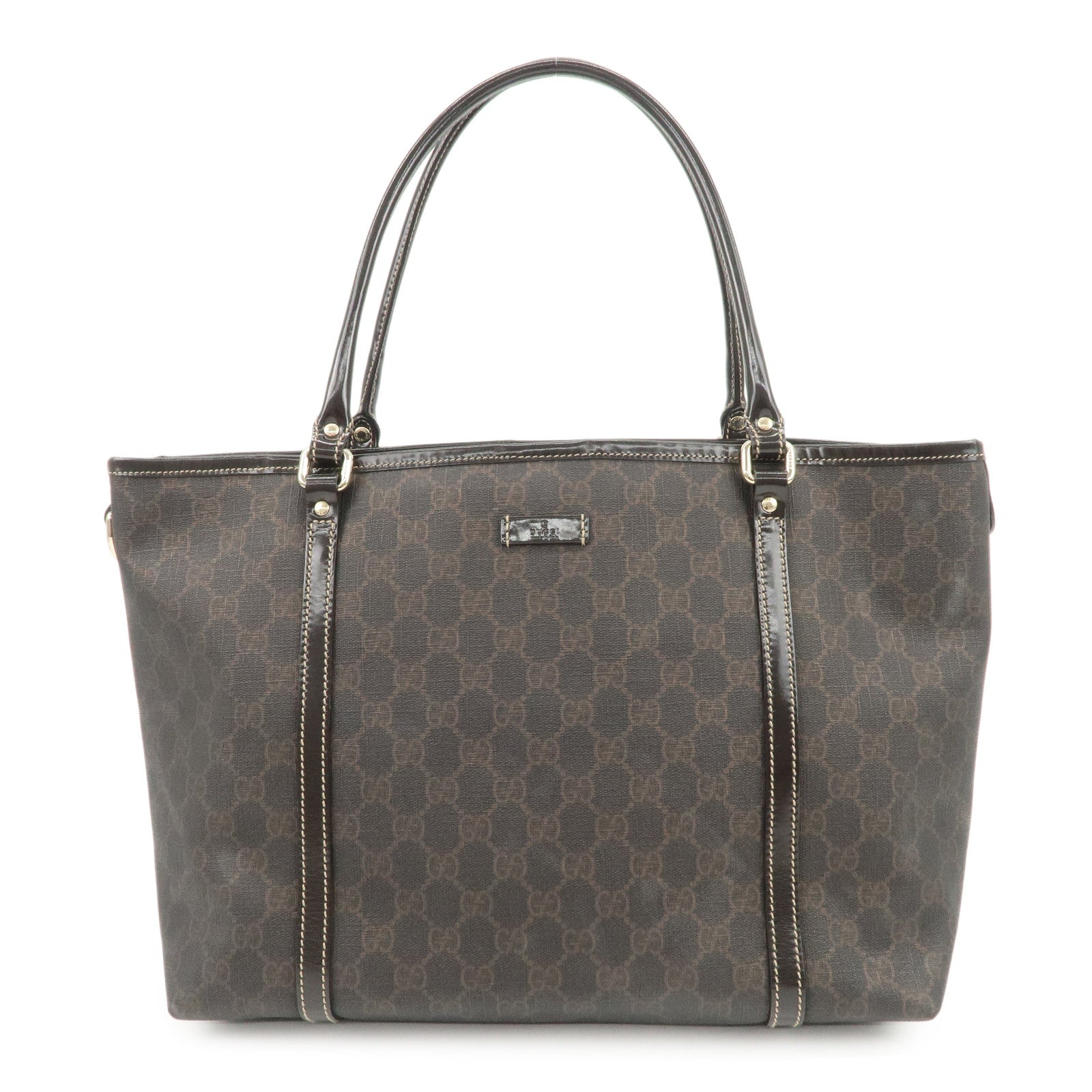 GUCCI GG Supreme Patent Leather Tote Bag Hand Bag Brown 197953