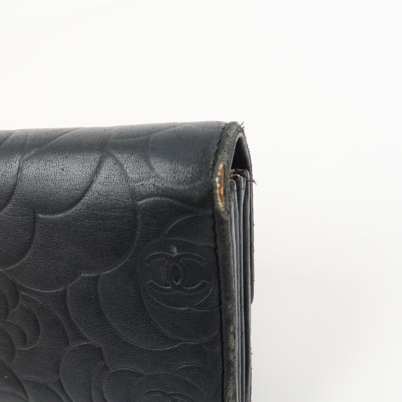 CHANEL Camellia Lambskin Long Wallet Black Silver