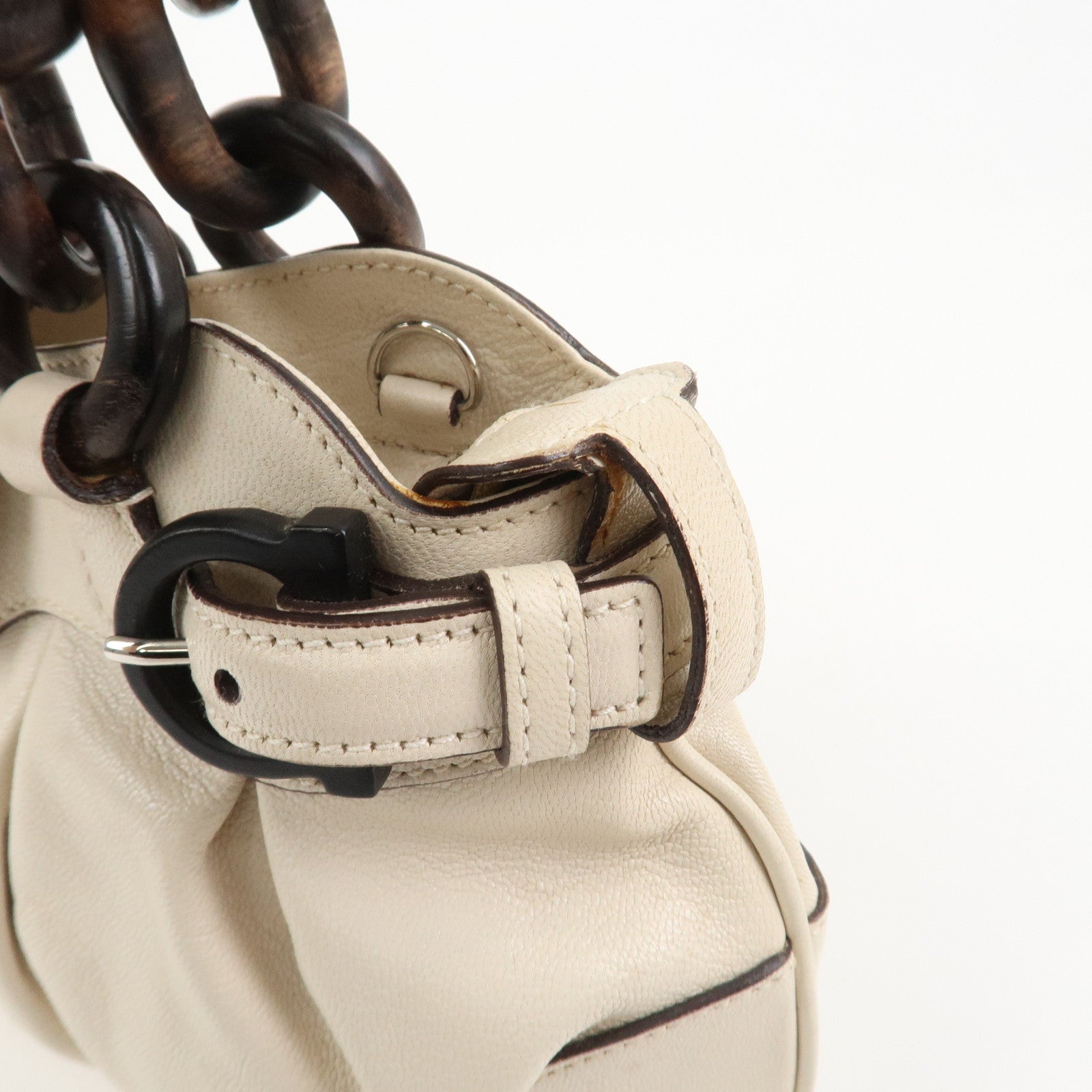 Ferragamo Leather 2 Way Bag Hand Bag Shoulder Bag Ivory