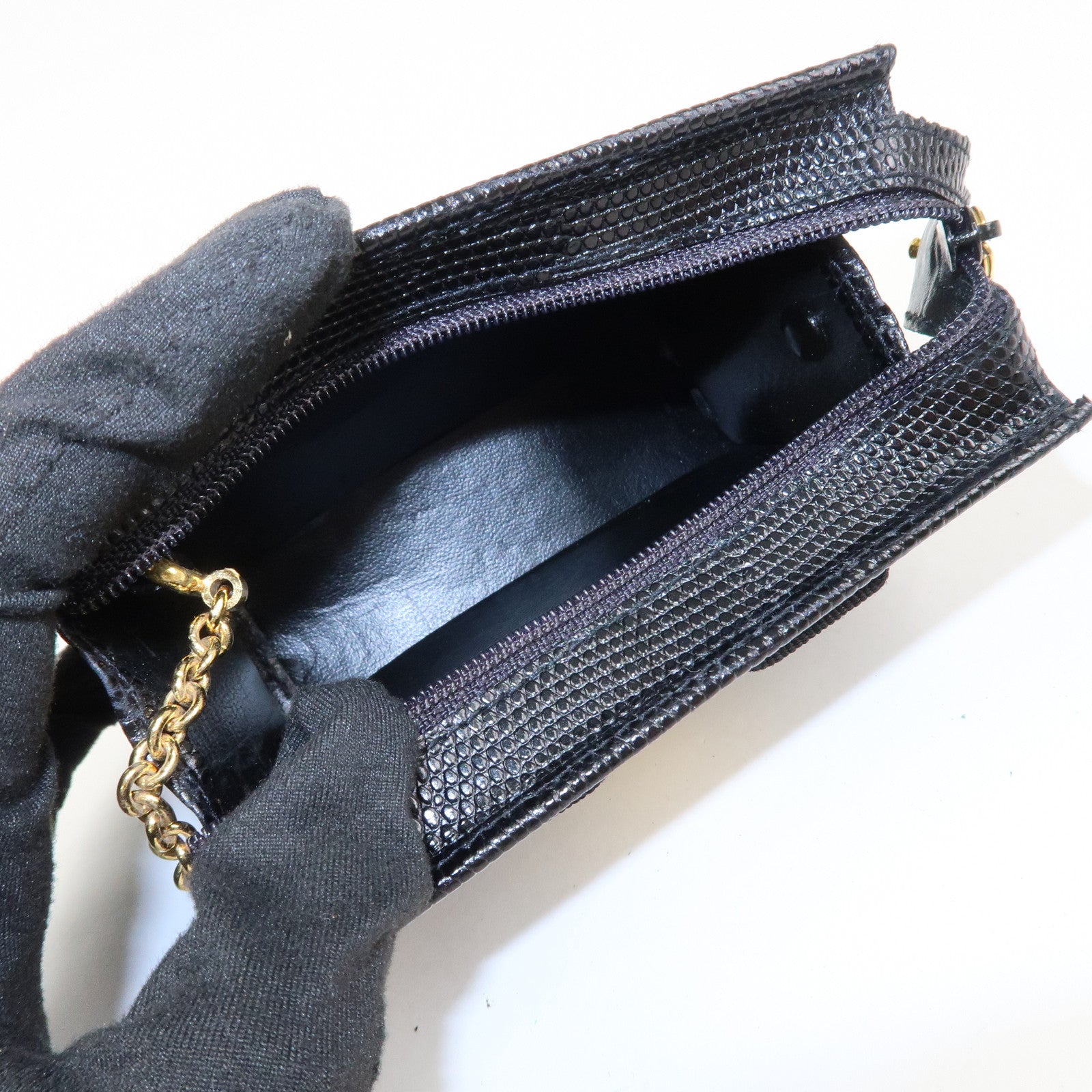 Ferragamo Set Of 2 Leather Nylon Pouch Black Purple Gold