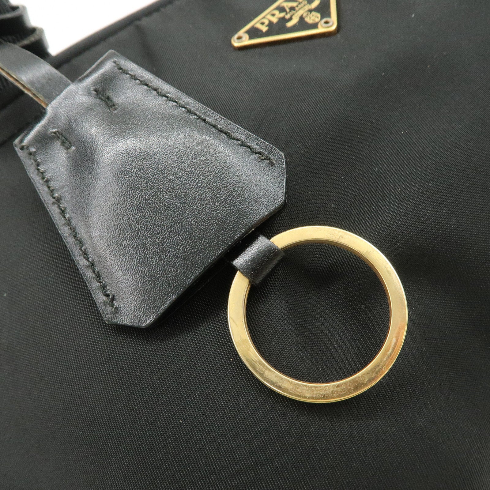 PRADA Triangle Logo Leather Nylon Hand Bag Shoulder Bag Black BR0141 Used