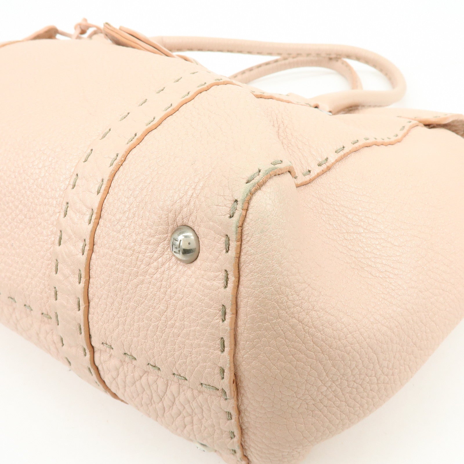 FENDI Selleria Leather Hand Bag Shoulder Bag Pink 8BR458