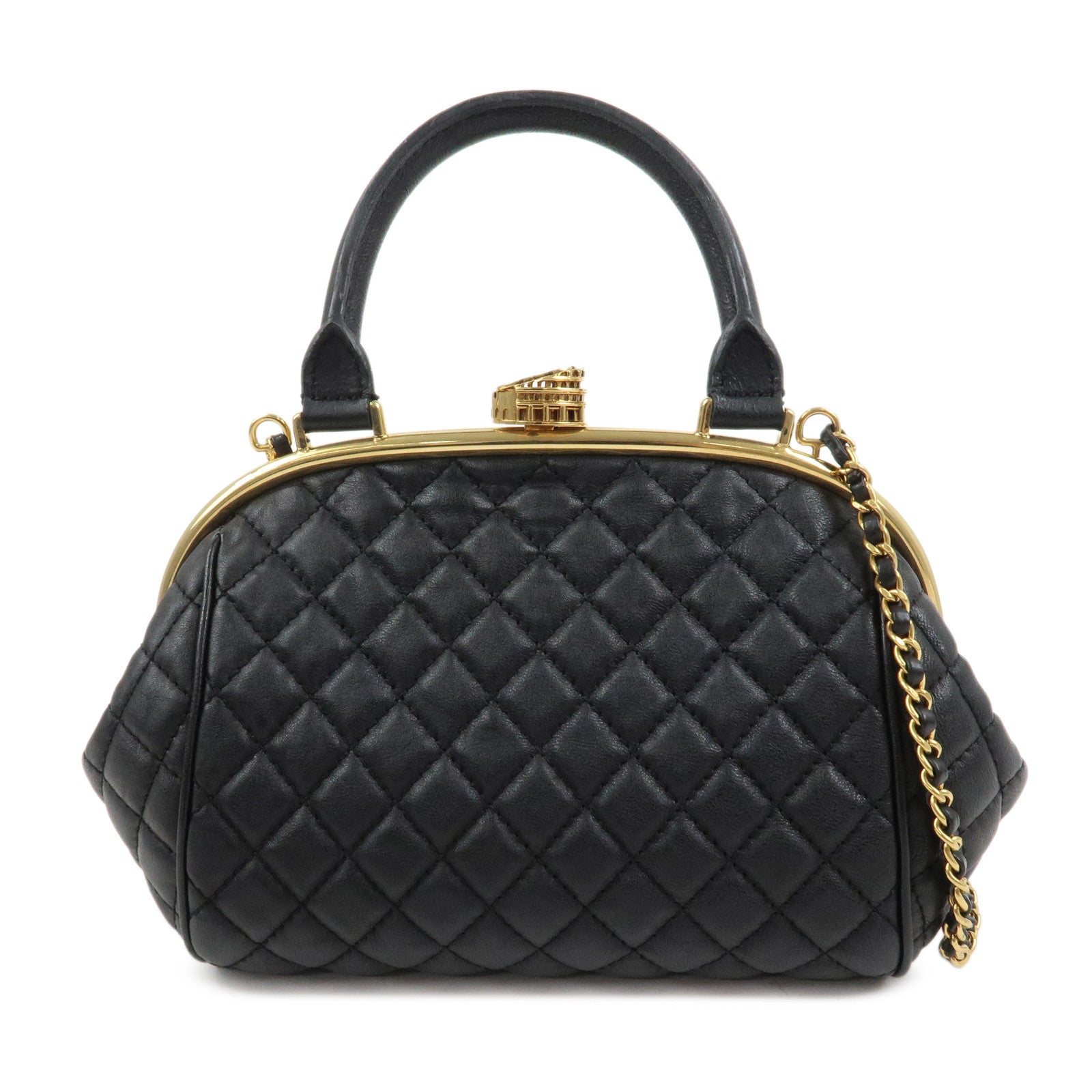 CHANEL Matelasse Lamb Skin Colosseum 2Way Bag Hand Bag Black