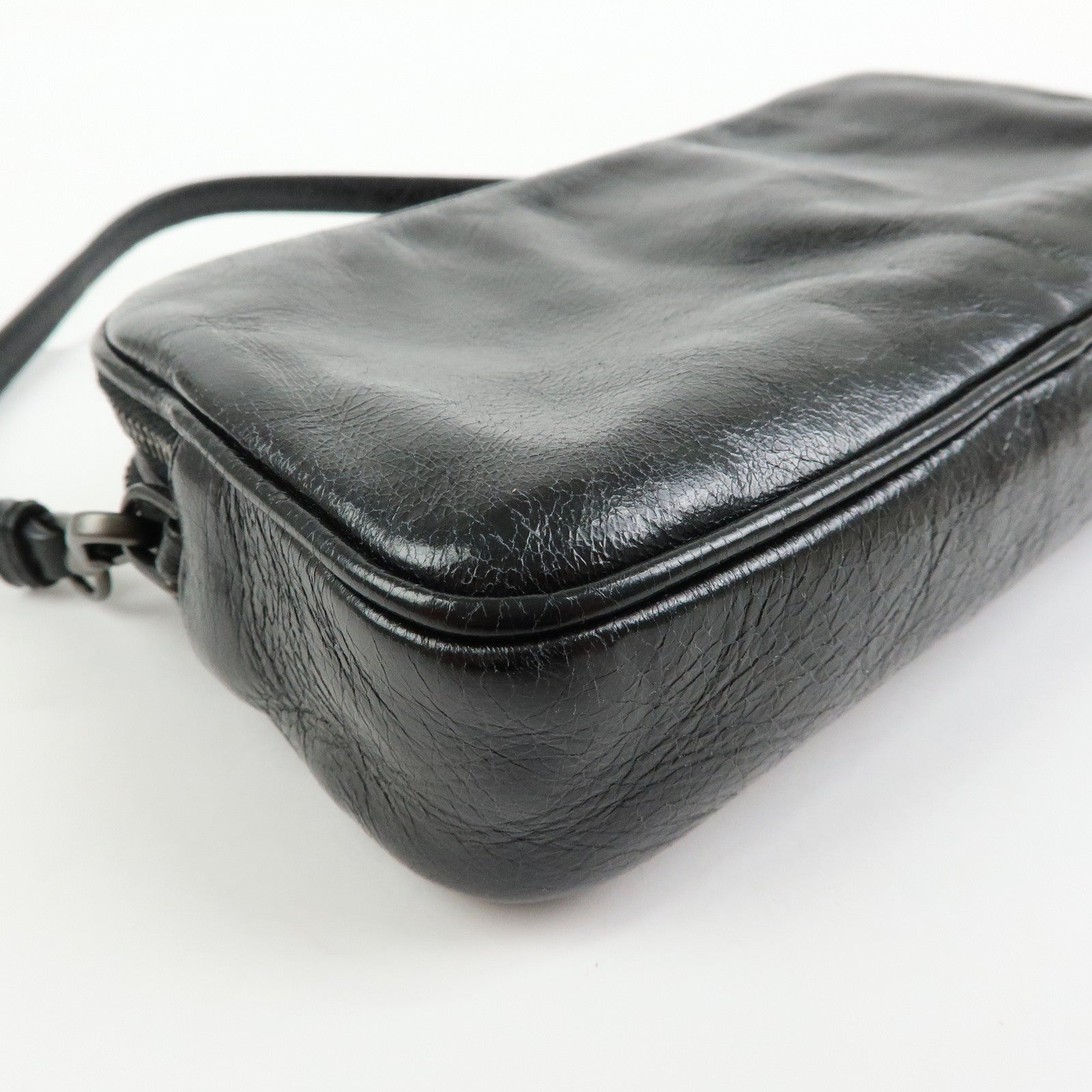 MIU MIU Logo Leather Mini Hand Bag Pouch Studs Black