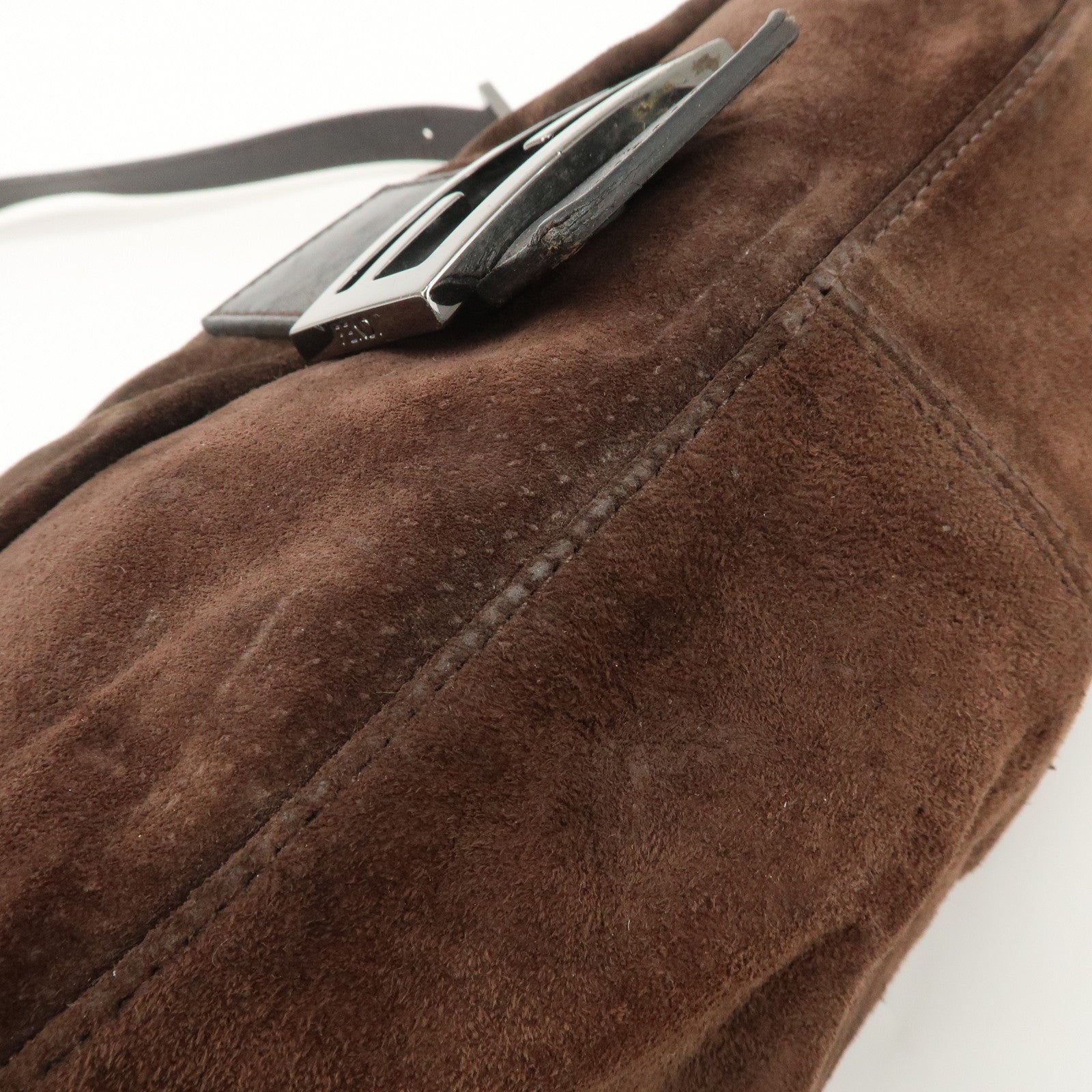 FENDI Mamma Baguette Suede Shoulder Bag Dark Brown 8BR001 Used