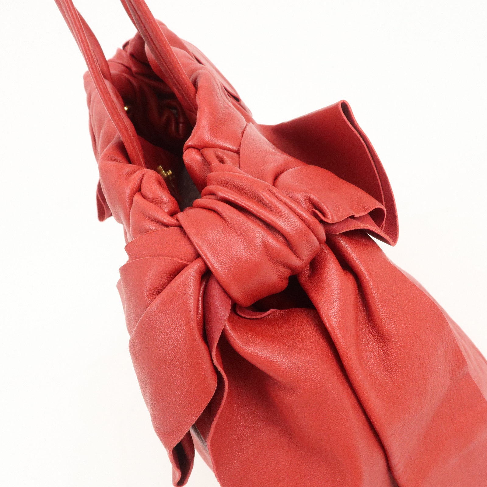 PRADA Logo Leather 2Way Bag Hand Bag Shoulder Bag Red BR4205