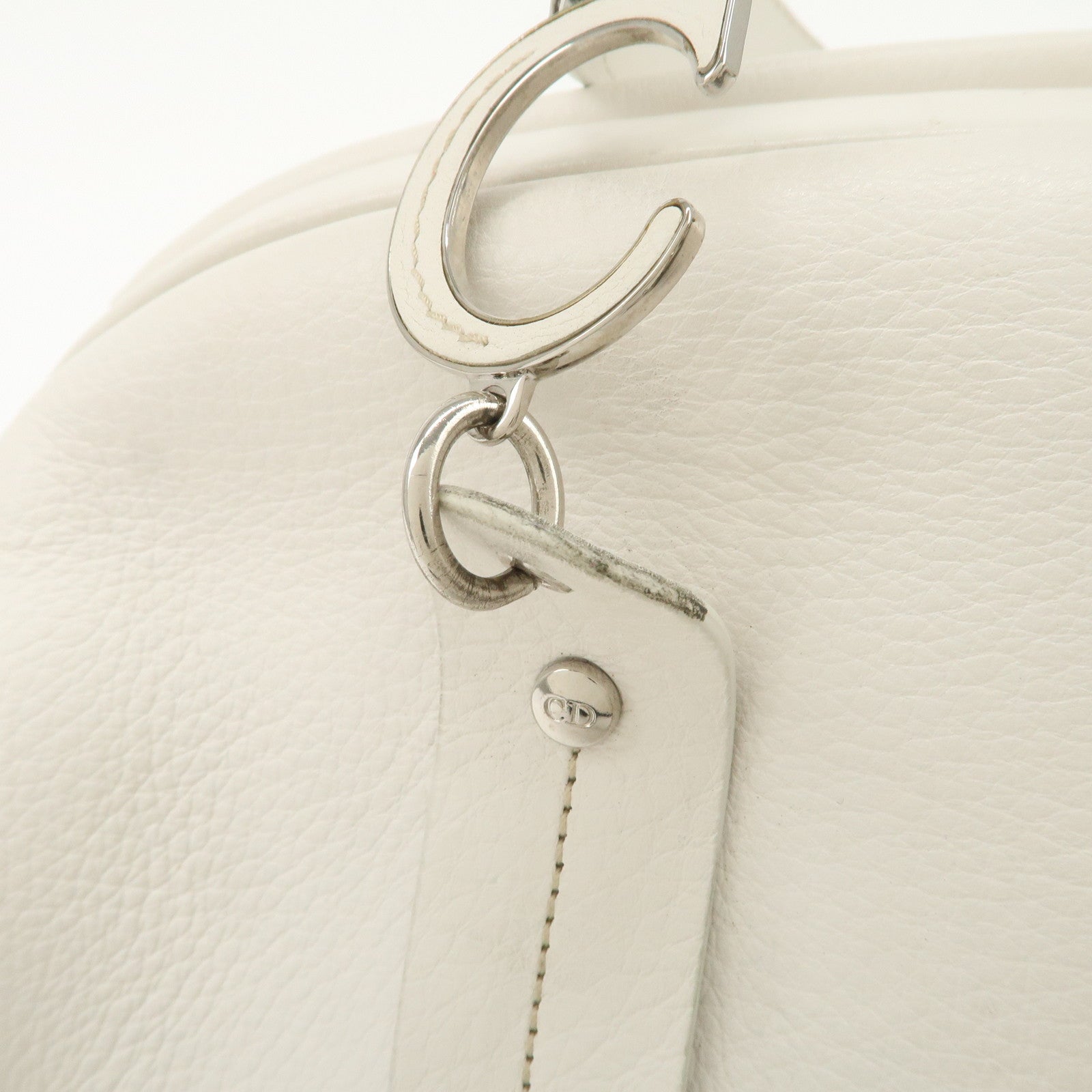 Christian Dior Logo Leather Hand Bag Boston Bag White