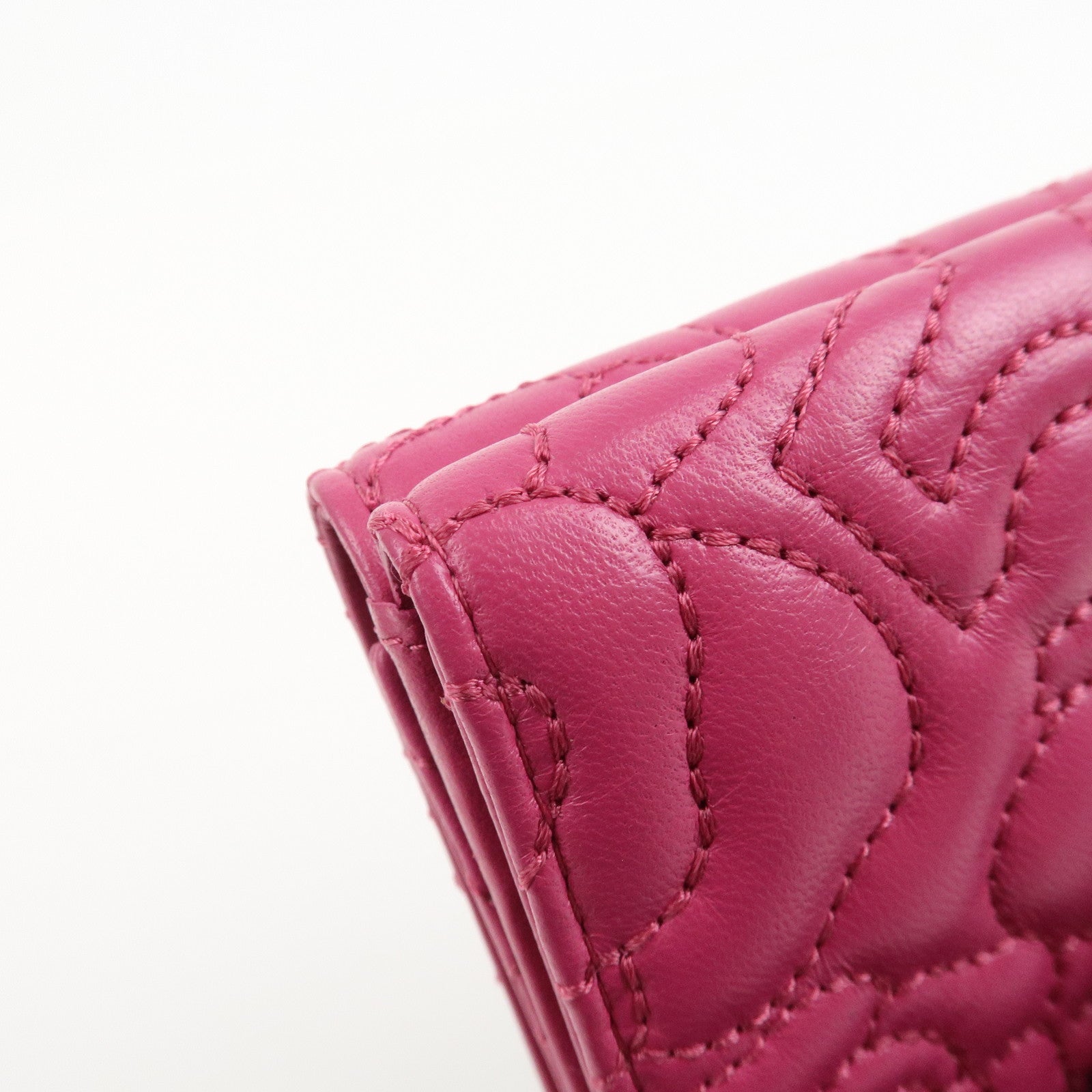 CHANEL COCO Mark Lamb Skin Tri-fold Compact Wallet Pink