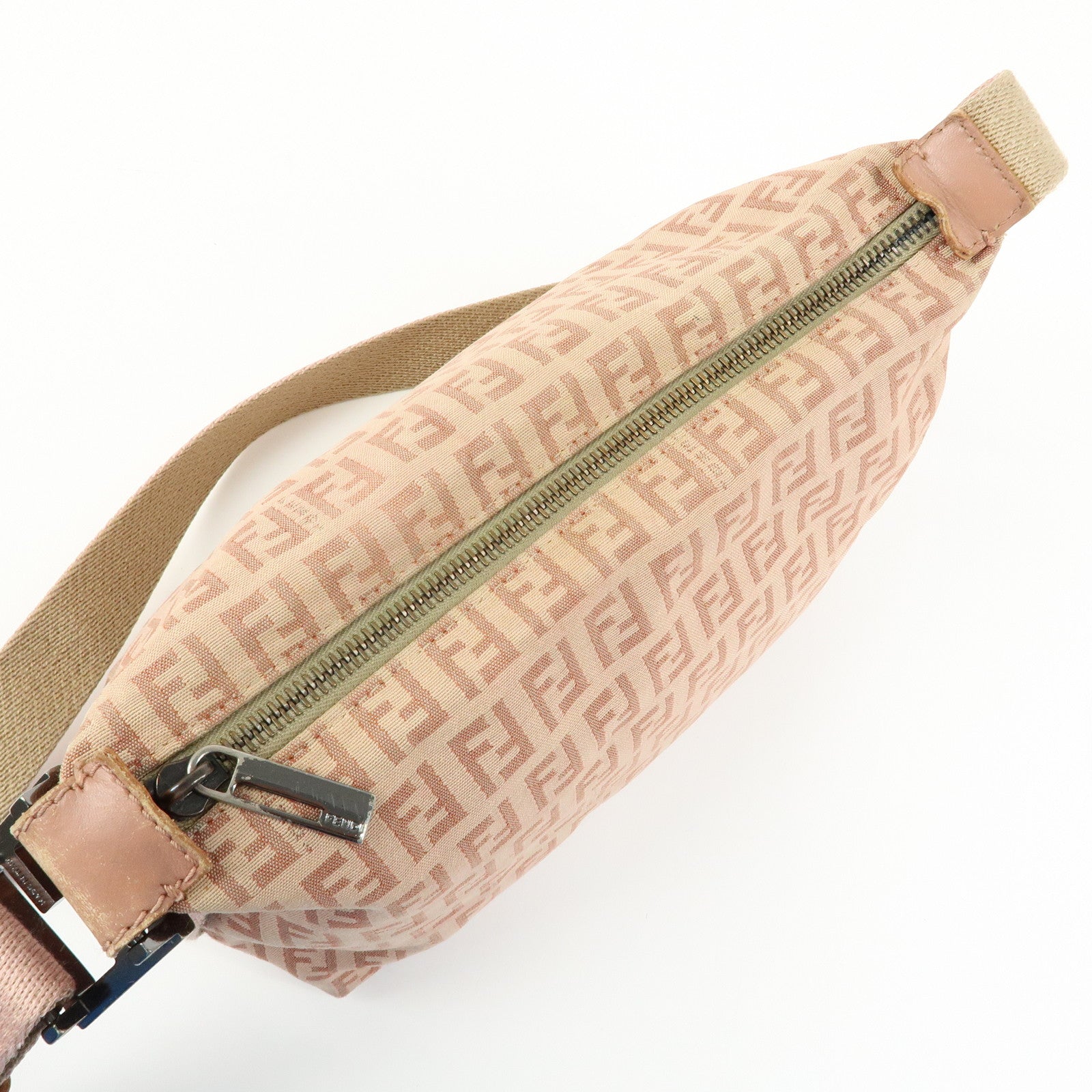 FENDI Zucchino Canvas Leather Shoulder Crossbody Bag Pink 8BR319