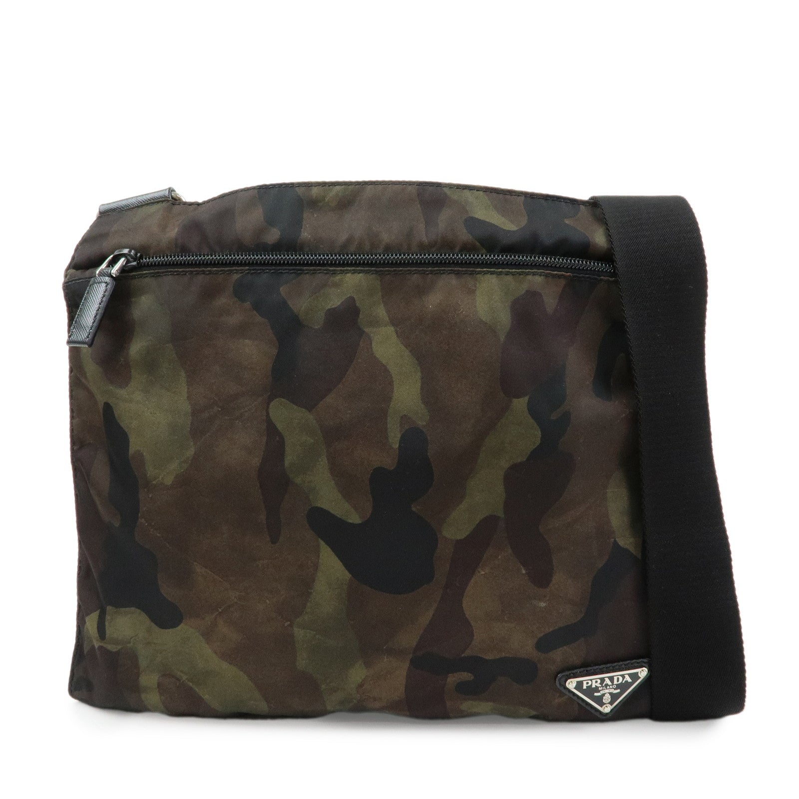 PRADA Triangle Logo Nylon Leather Camouflage Shoulder Bag VA0886
