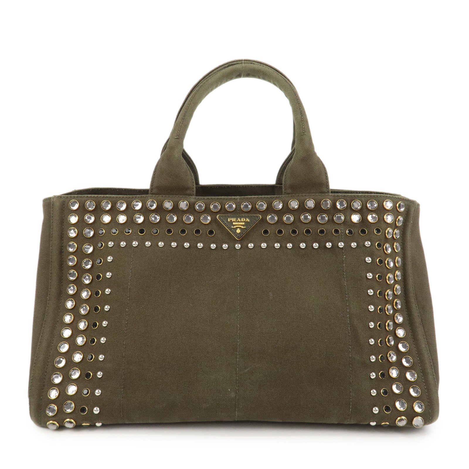 PRADA Triangle Logo Canapa Large Tote Hand Bag Bijou Khaki BN1872