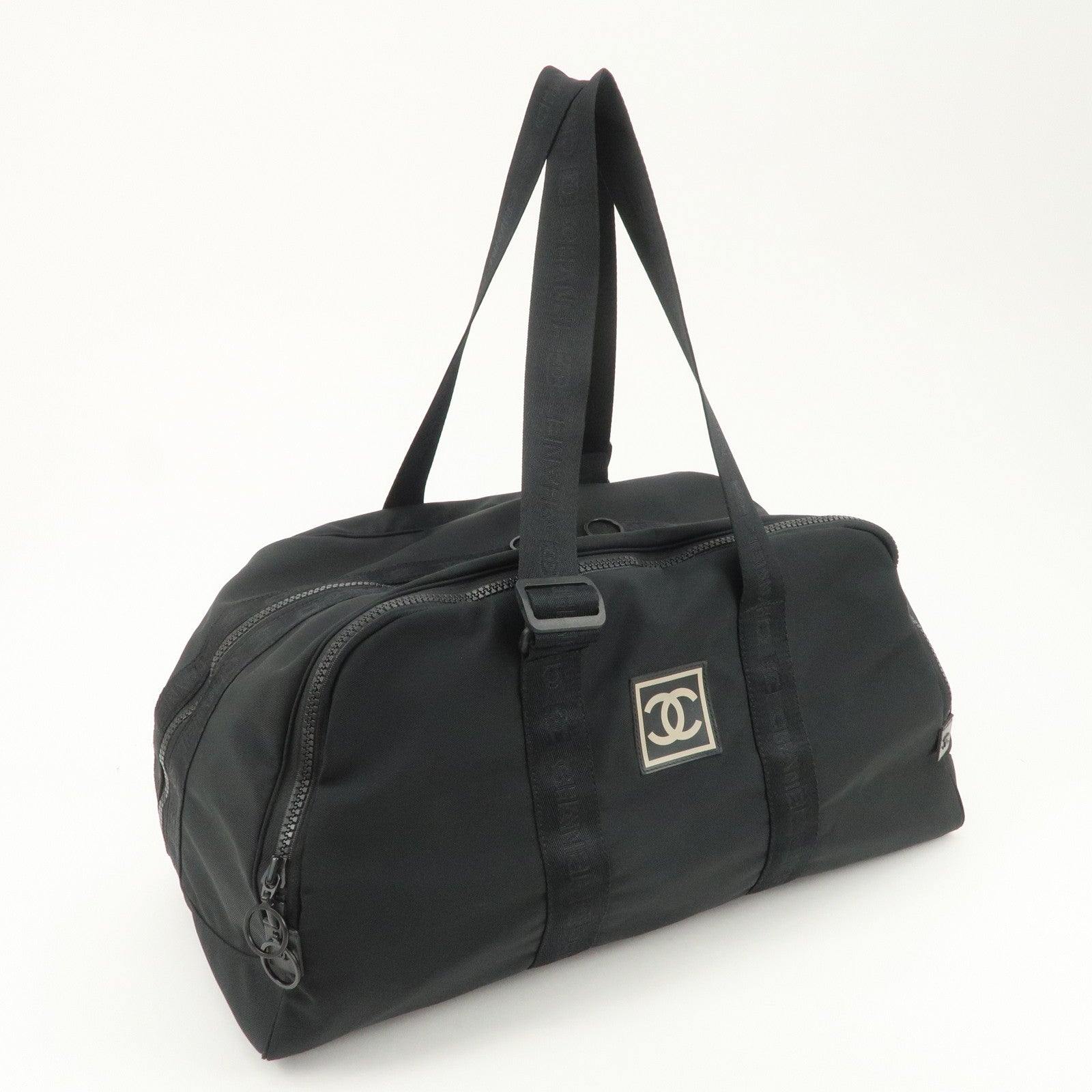 CHANEL Sports Line COCO Mark Nylon Boston Bag Hand Bag Black