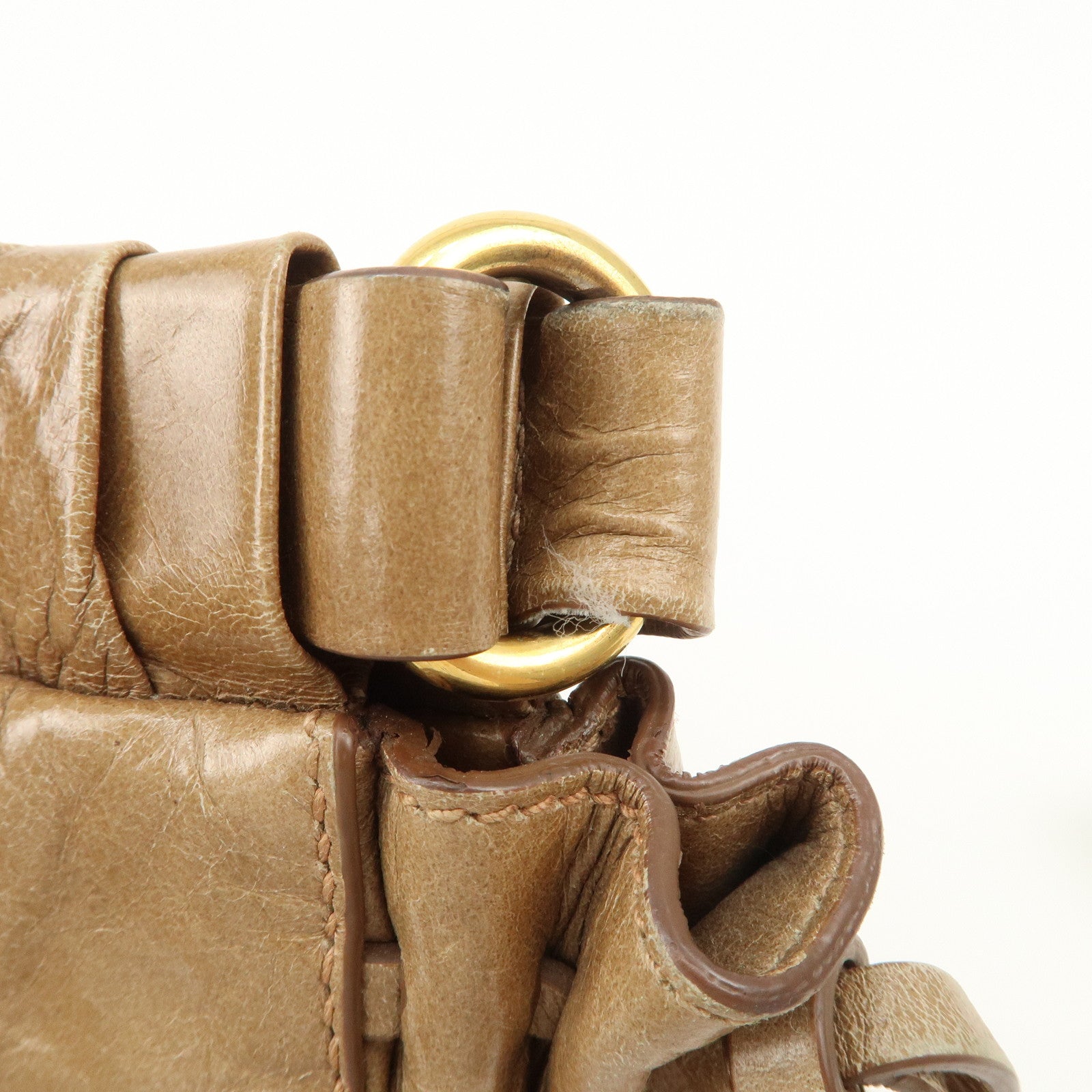 MIU MIU Leather 2Way Bag Hand Bag Shoulder Bag Brown RN0647