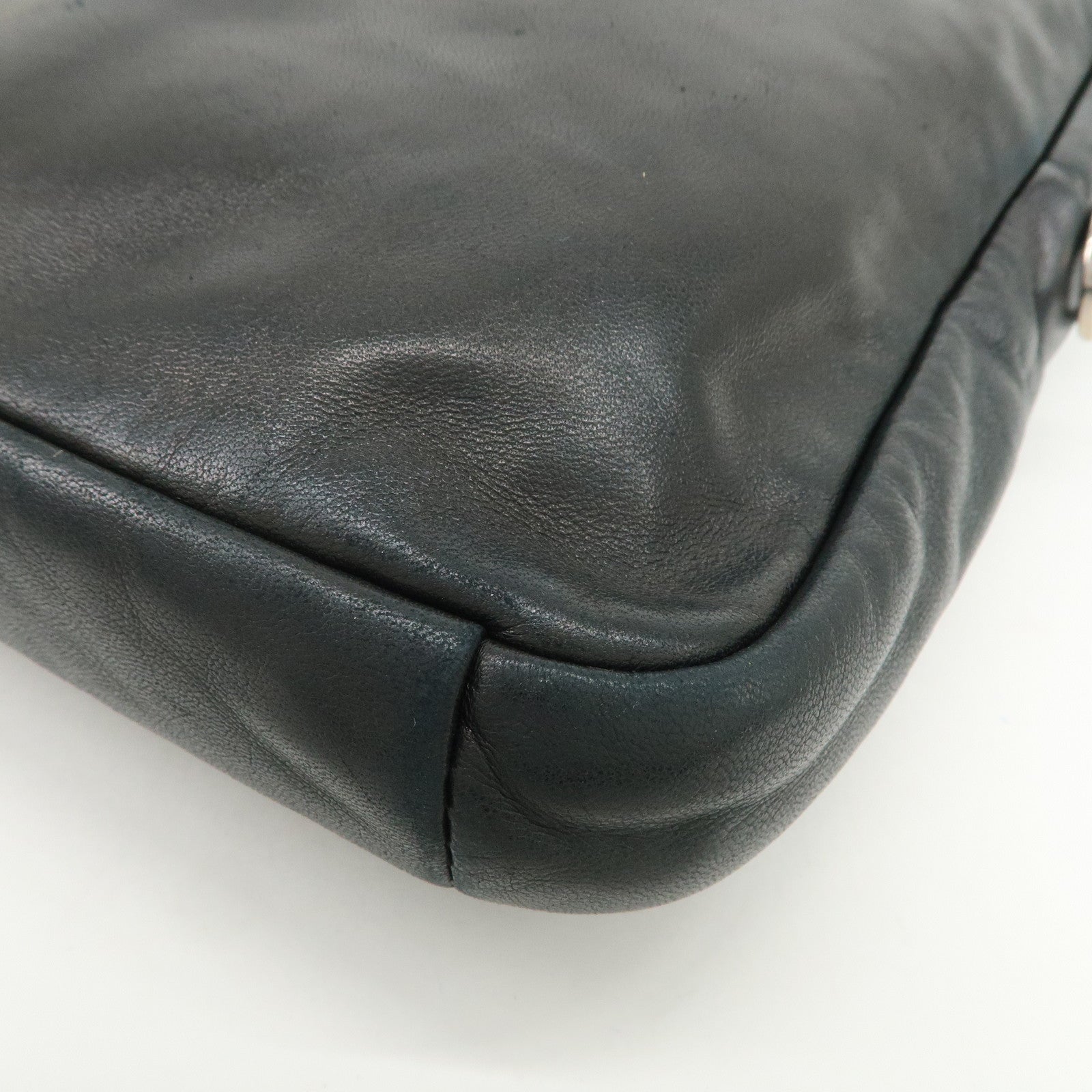 PRADA Triangle Logo Lamb Skin Canvas Shoulder Crossbody Bag Black