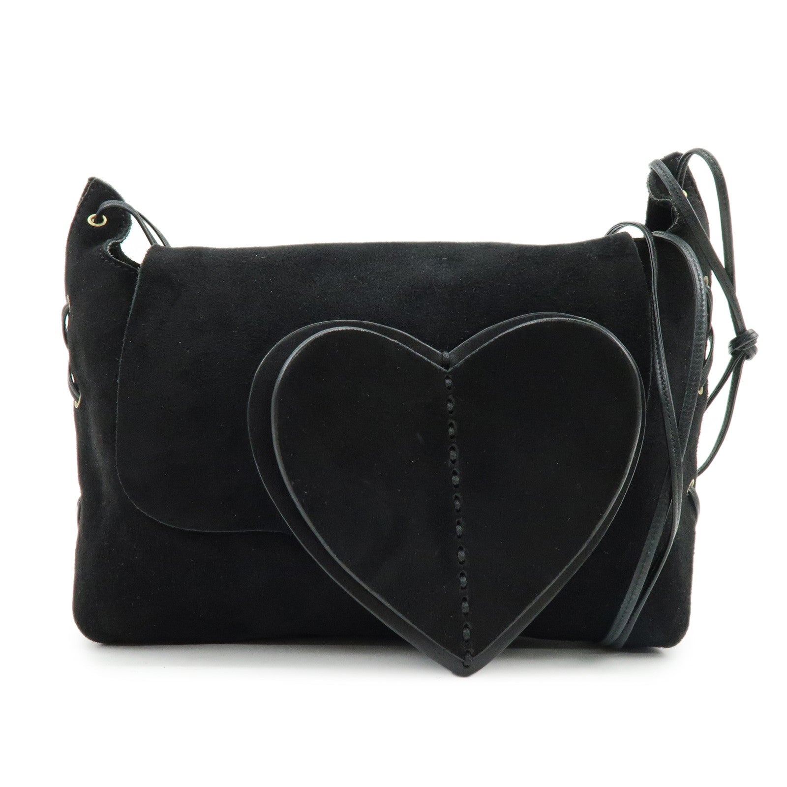 GUCCI Heart Suede Leather Shoulder Bag Crossbody Bag Black 95107
