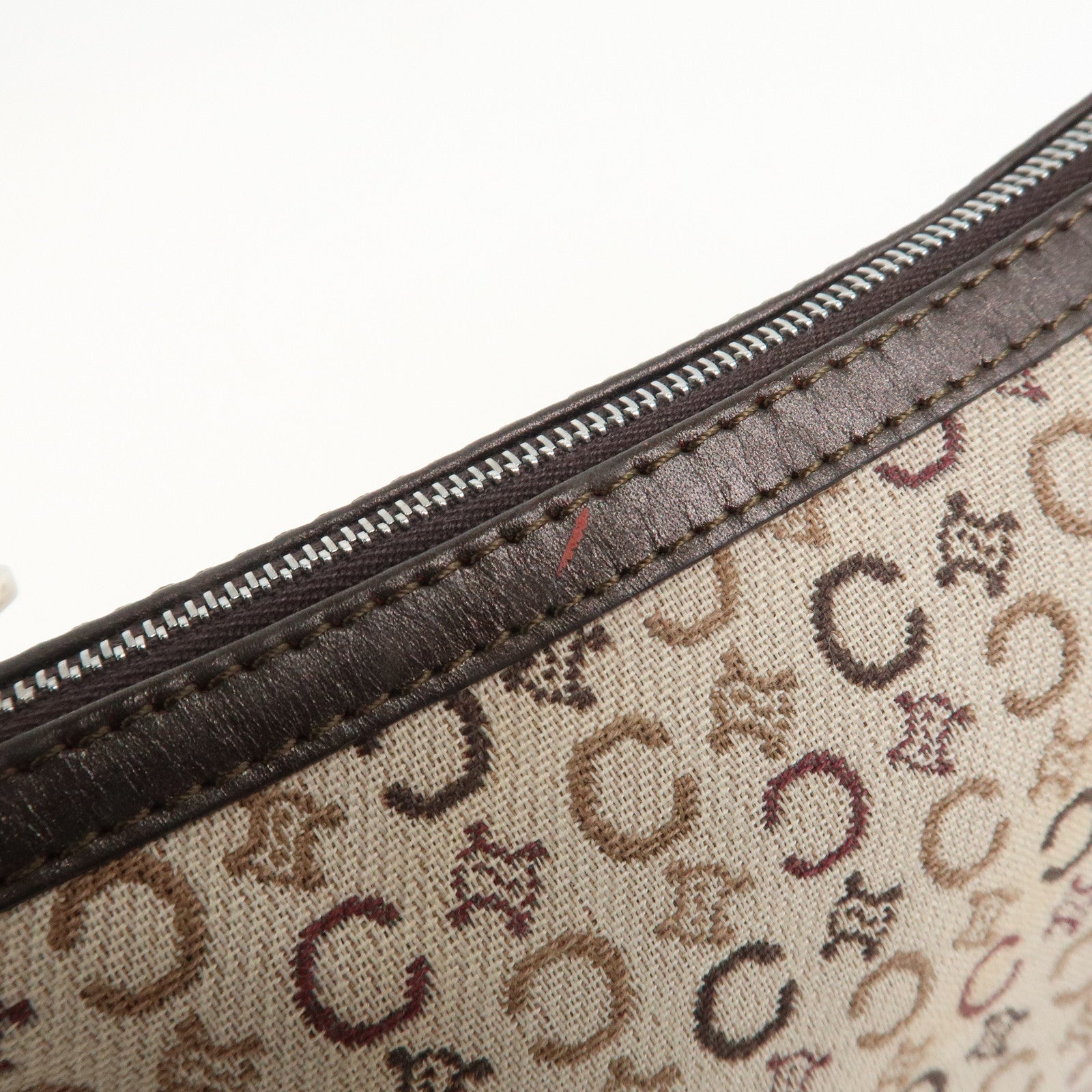 CELINE C Macadam Jacquard Leather Hand Shoulder Bag Beige Brown