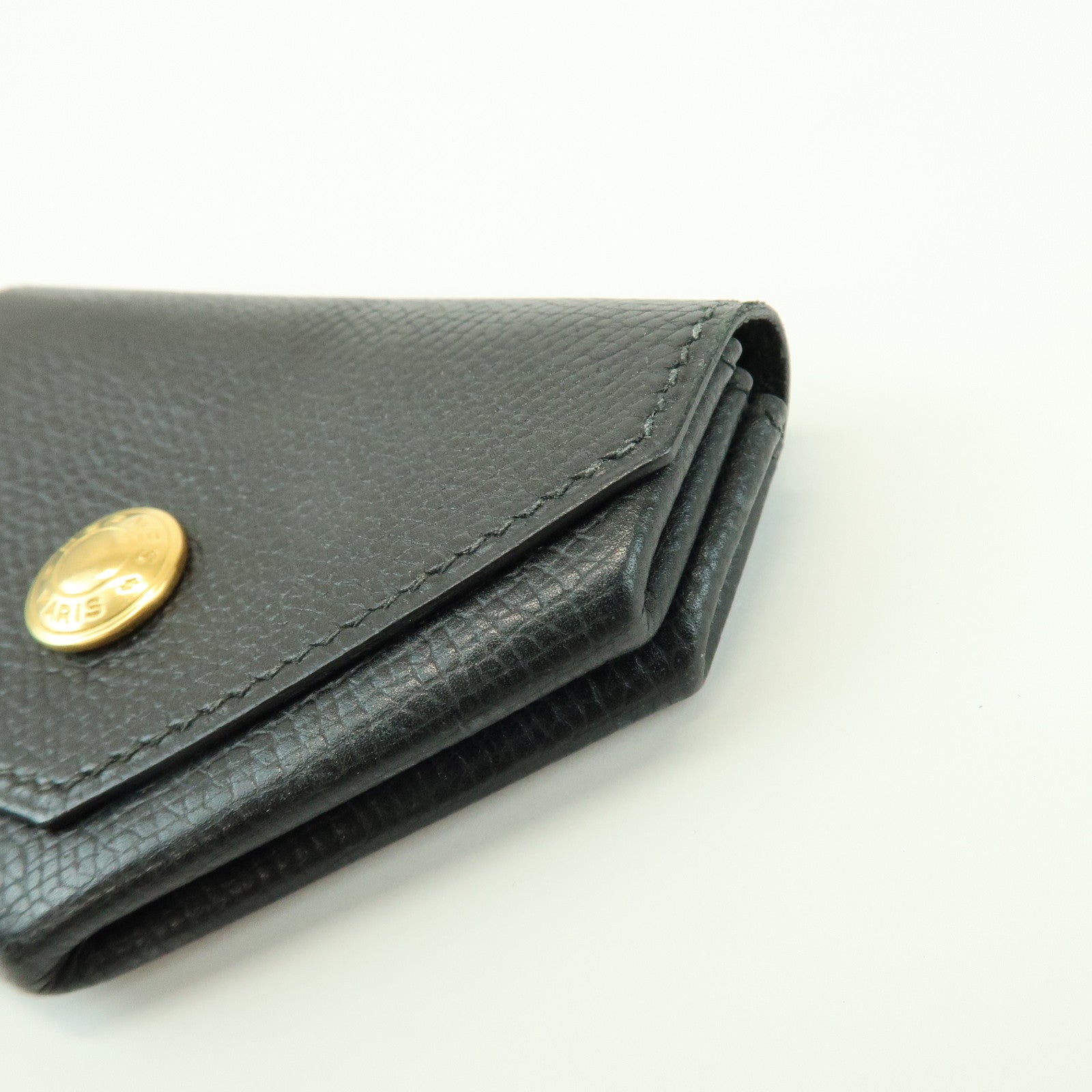 HERMES Logo Chevrelle Coin Case Coin Purse 〇S Stamped Black