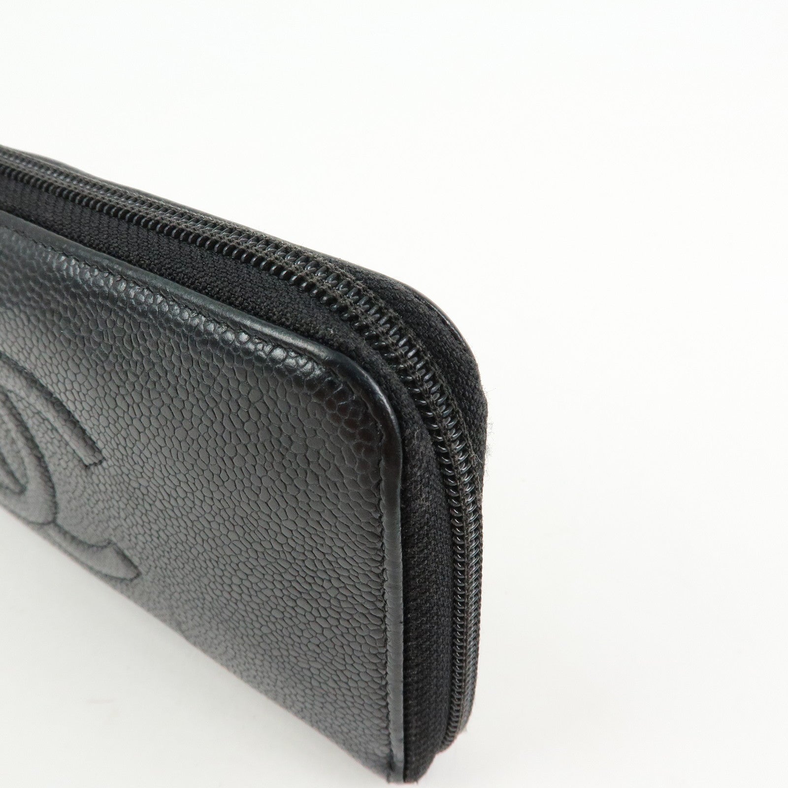 CHANEL COCO Mark Caviarskin Round Zippy Long Wallet Black A50071