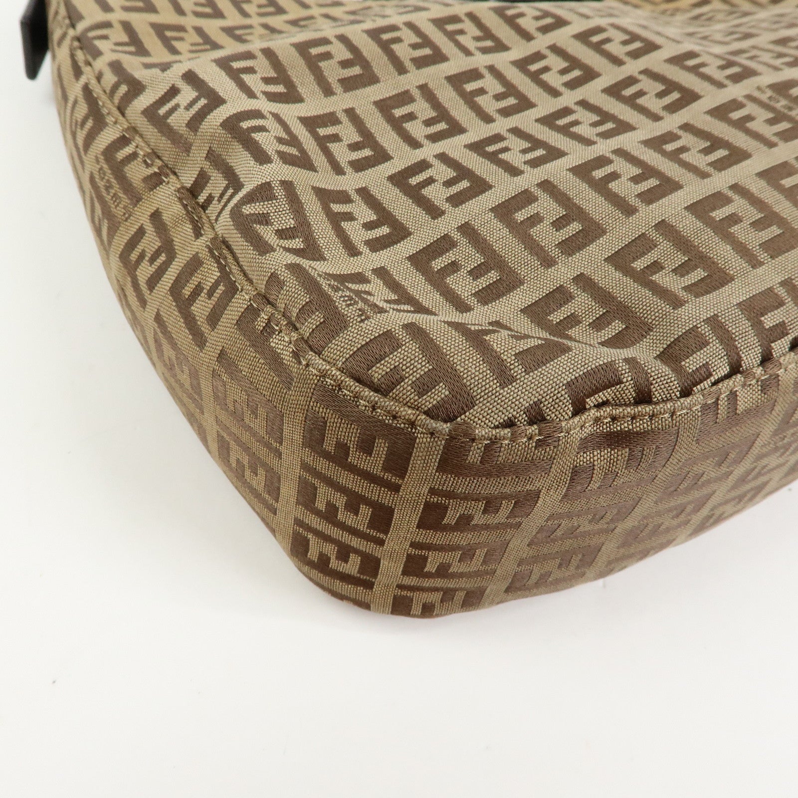 FENDI Zucchino Canvas Leather Shoulder Bag Brown 8BR036