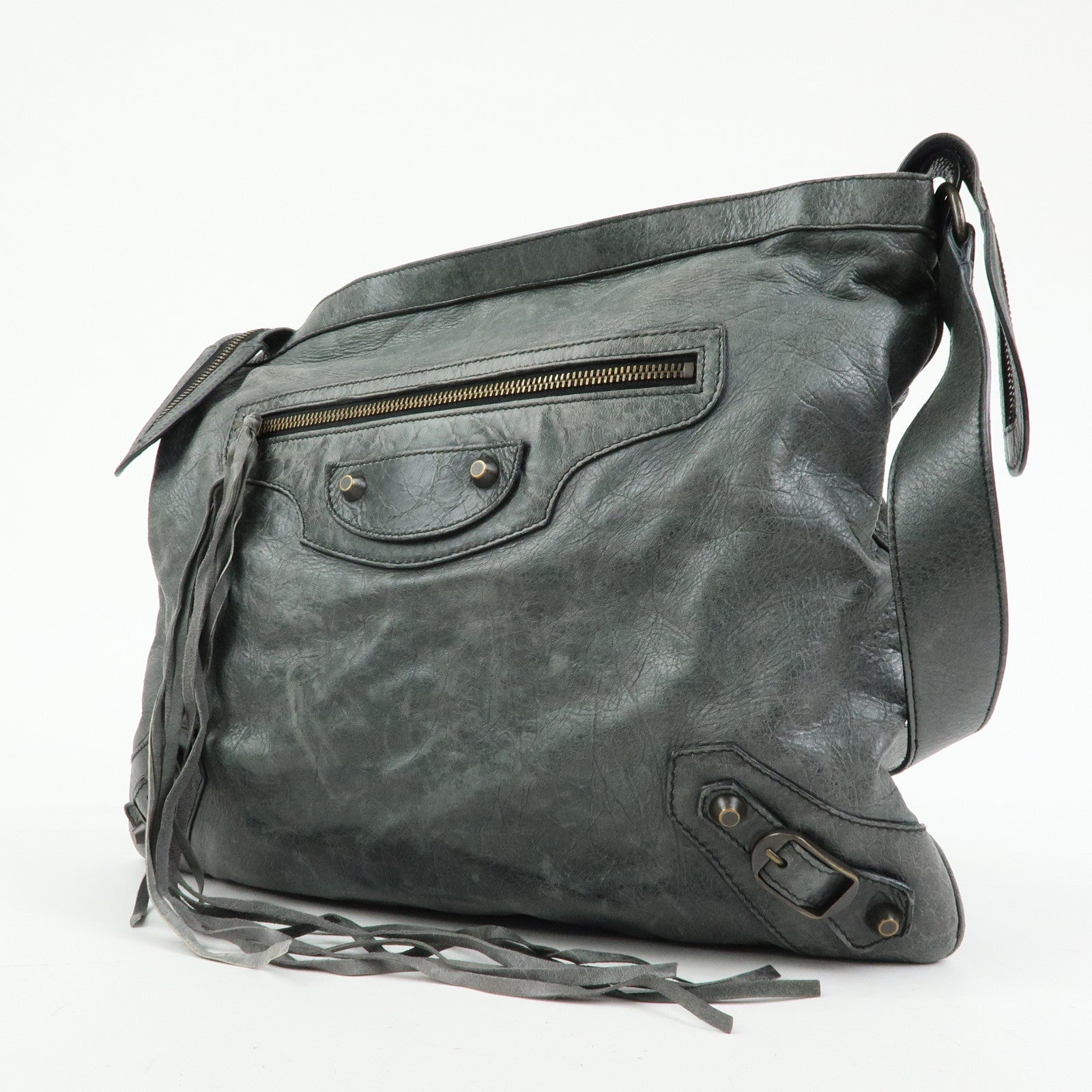 BALENCIAGA Leather The Messenger Bag Shoulder Crossbody Bag 177289