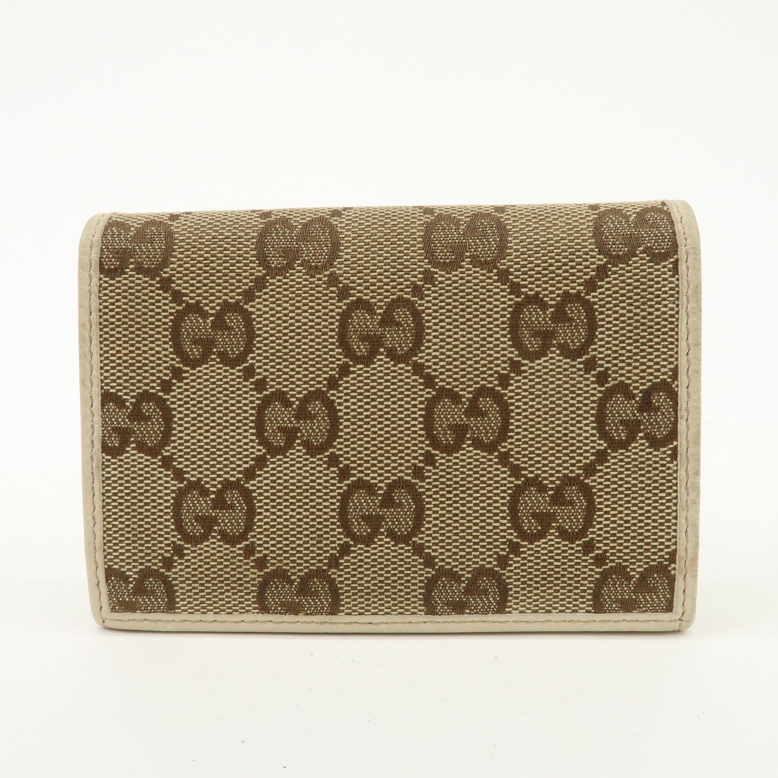 GUCCI Abbey GG Canvas Leather Card Case Ivory Beige 141417 Used