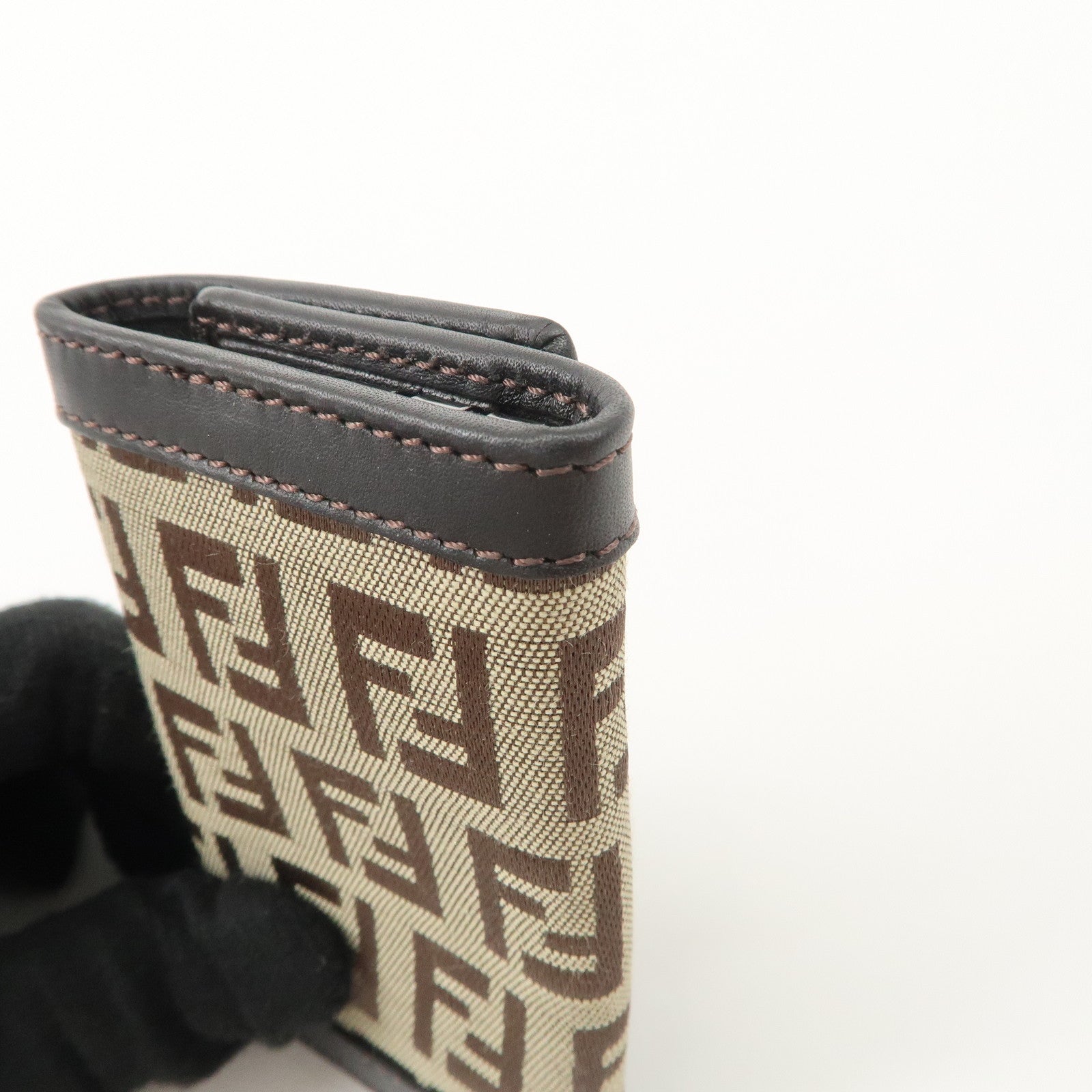 FENDI Zucchino Canvas Leather 6 Rings Key Case Brown Khaki 8AP002 Used