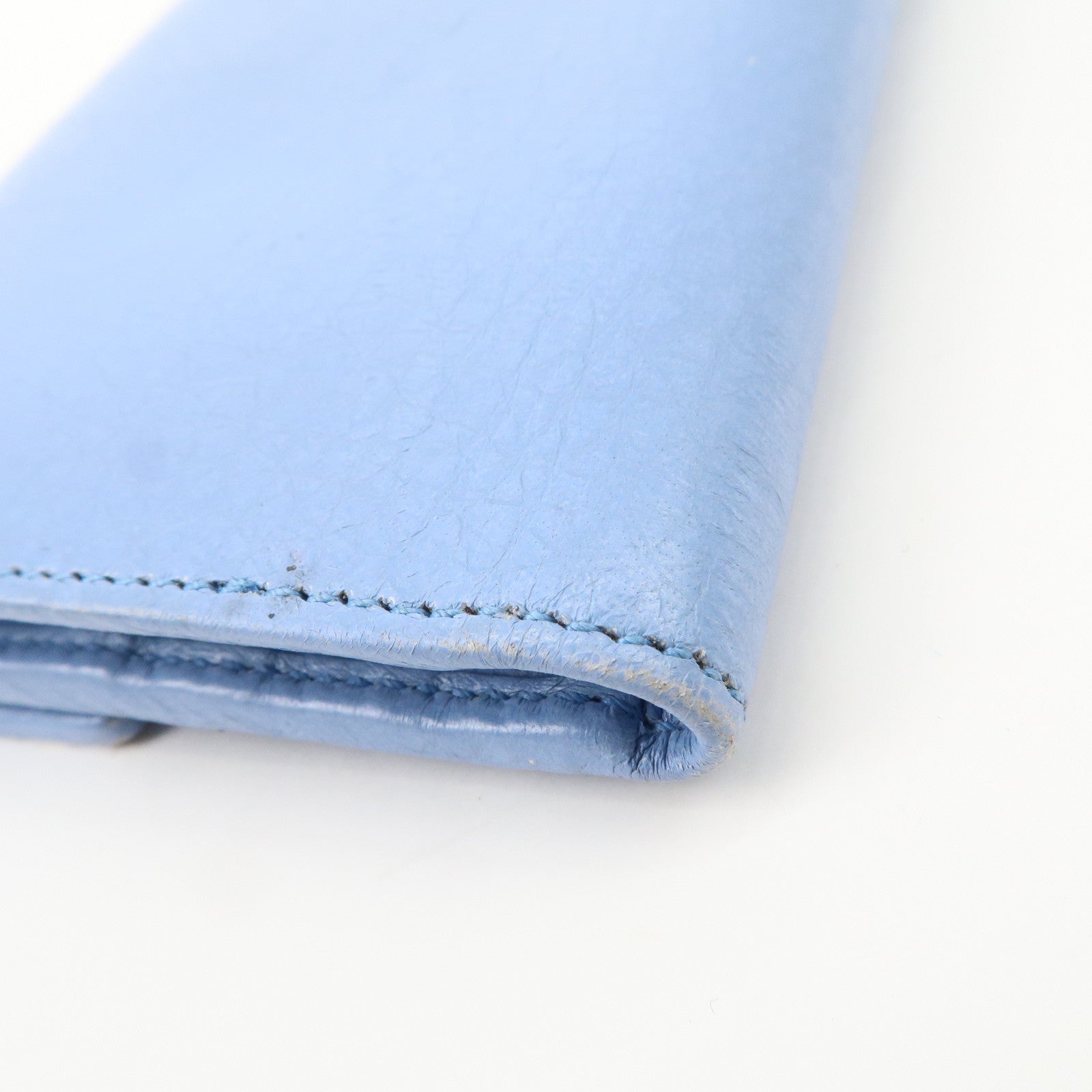 GUCCI Trifold Leather Wallet Blue Gold Hardware 346057 Used