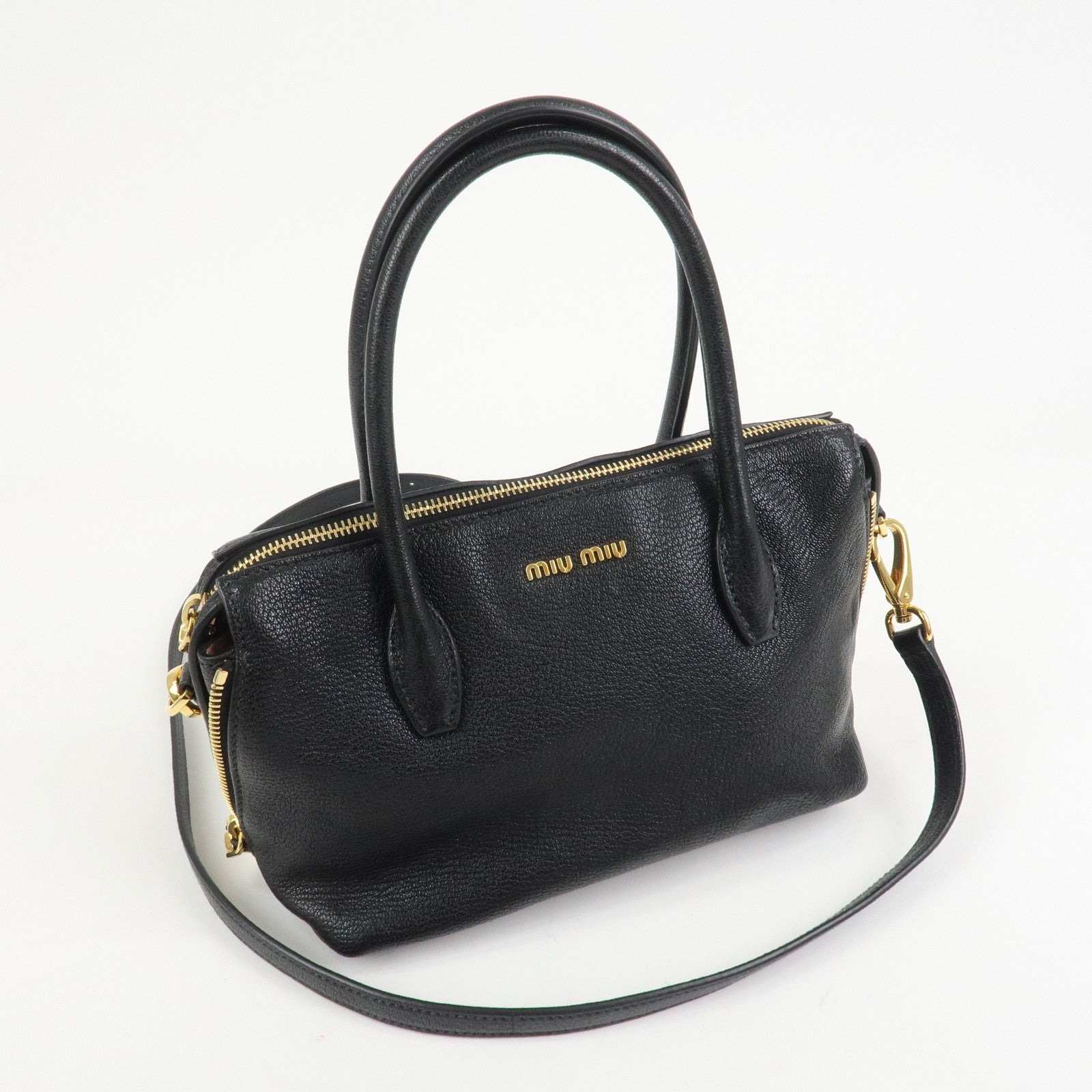 MIU MIU MADRAS Leather 2Way Bag Hand Bag Shoulder Bag Black