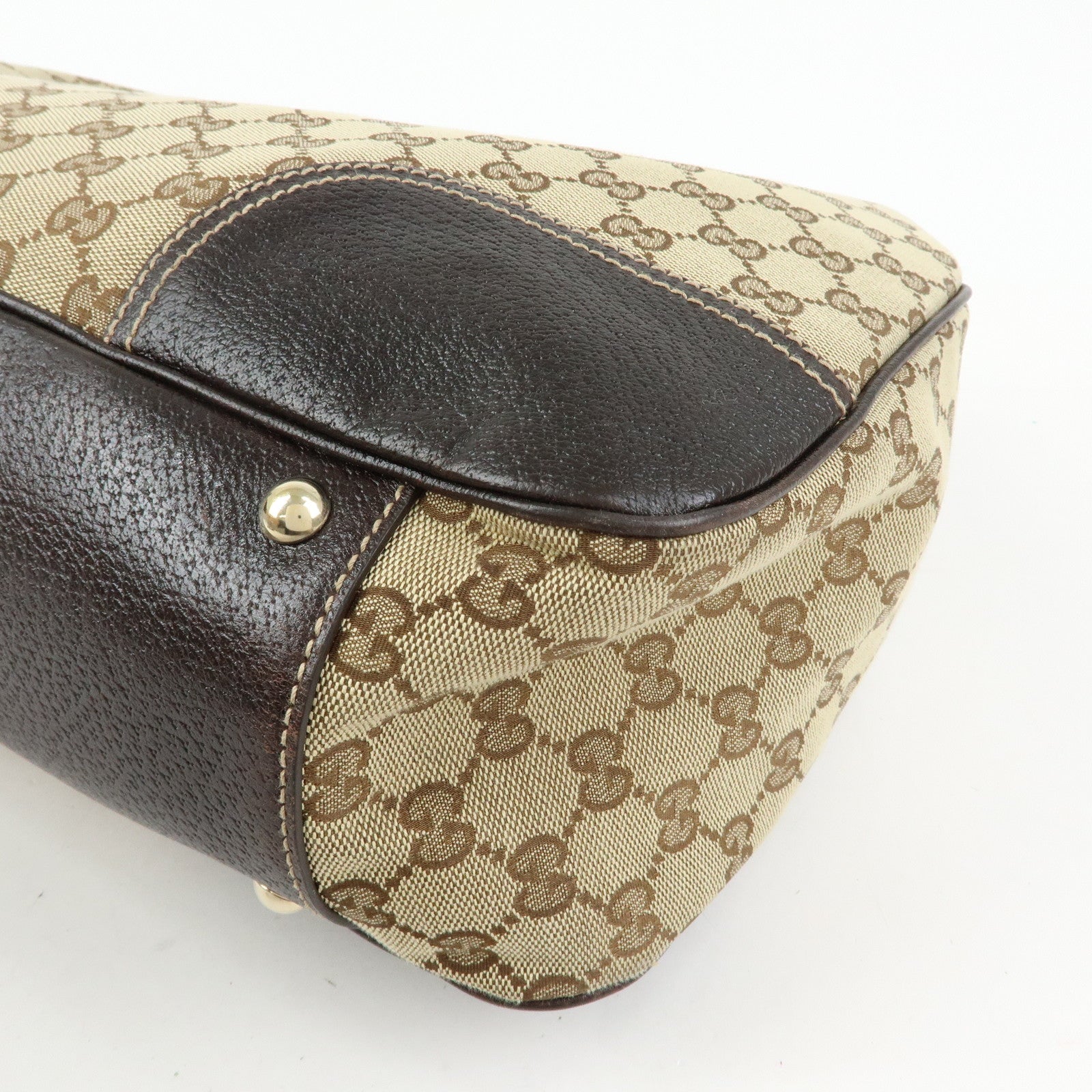 GUCCI Princy GG Canvas Leather Tote Bag Beige Dark Brown 161719