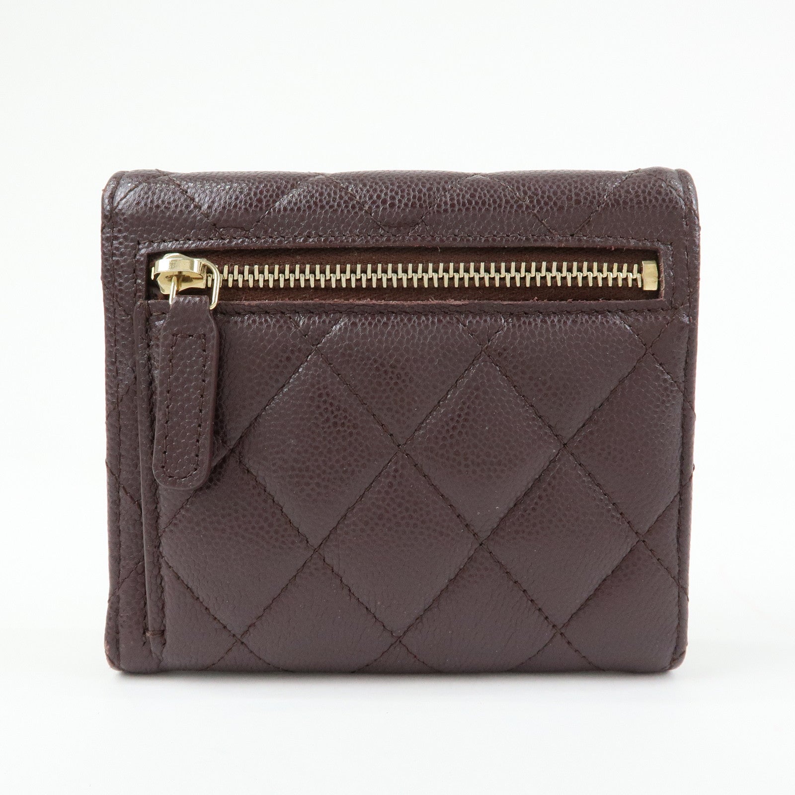 CHANEL Matelasse Caviarskin Small Tri-fold Wallet Brown AP0231