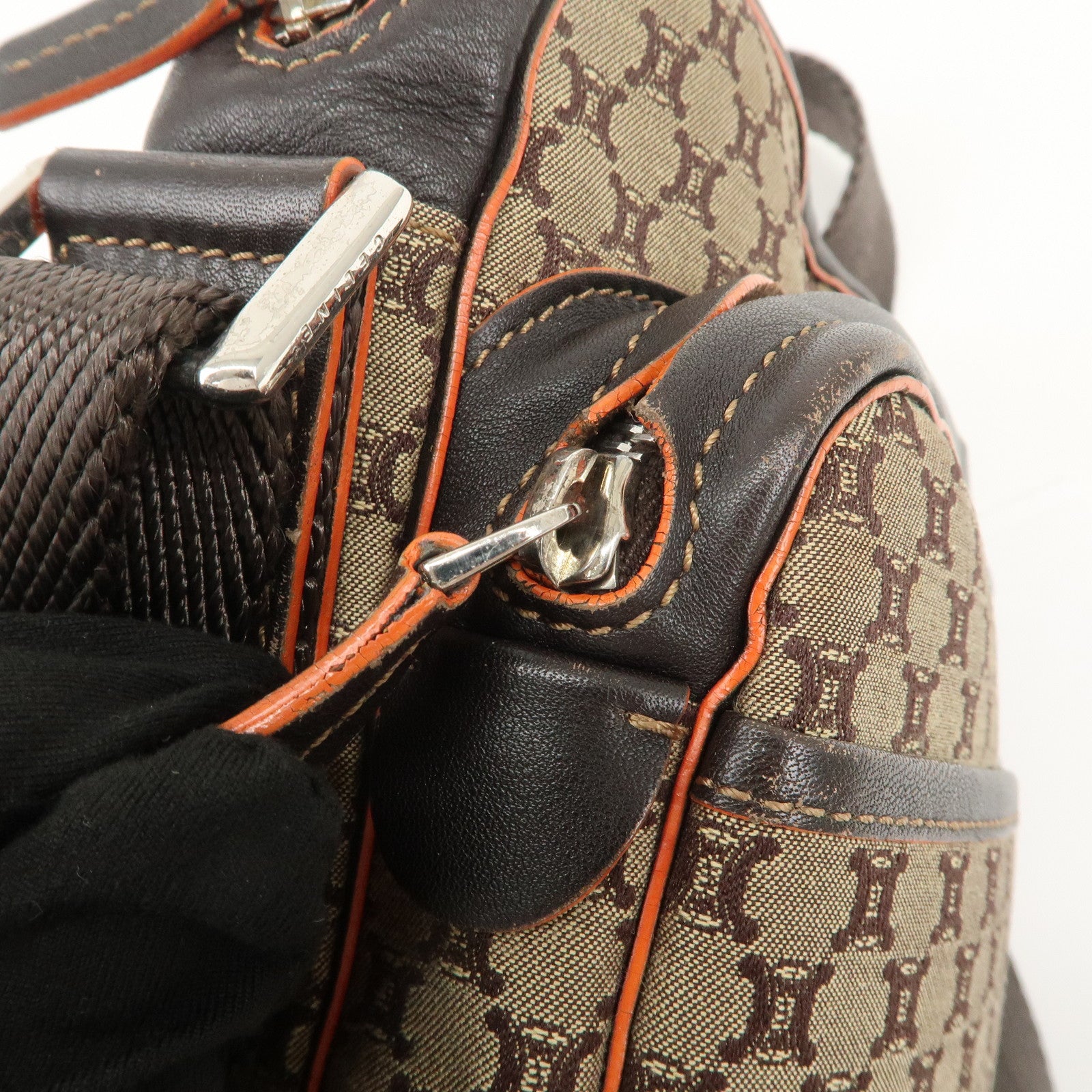 CELINE Macadam Leather Canvas Shoulder Bag Crossbody Bag Used