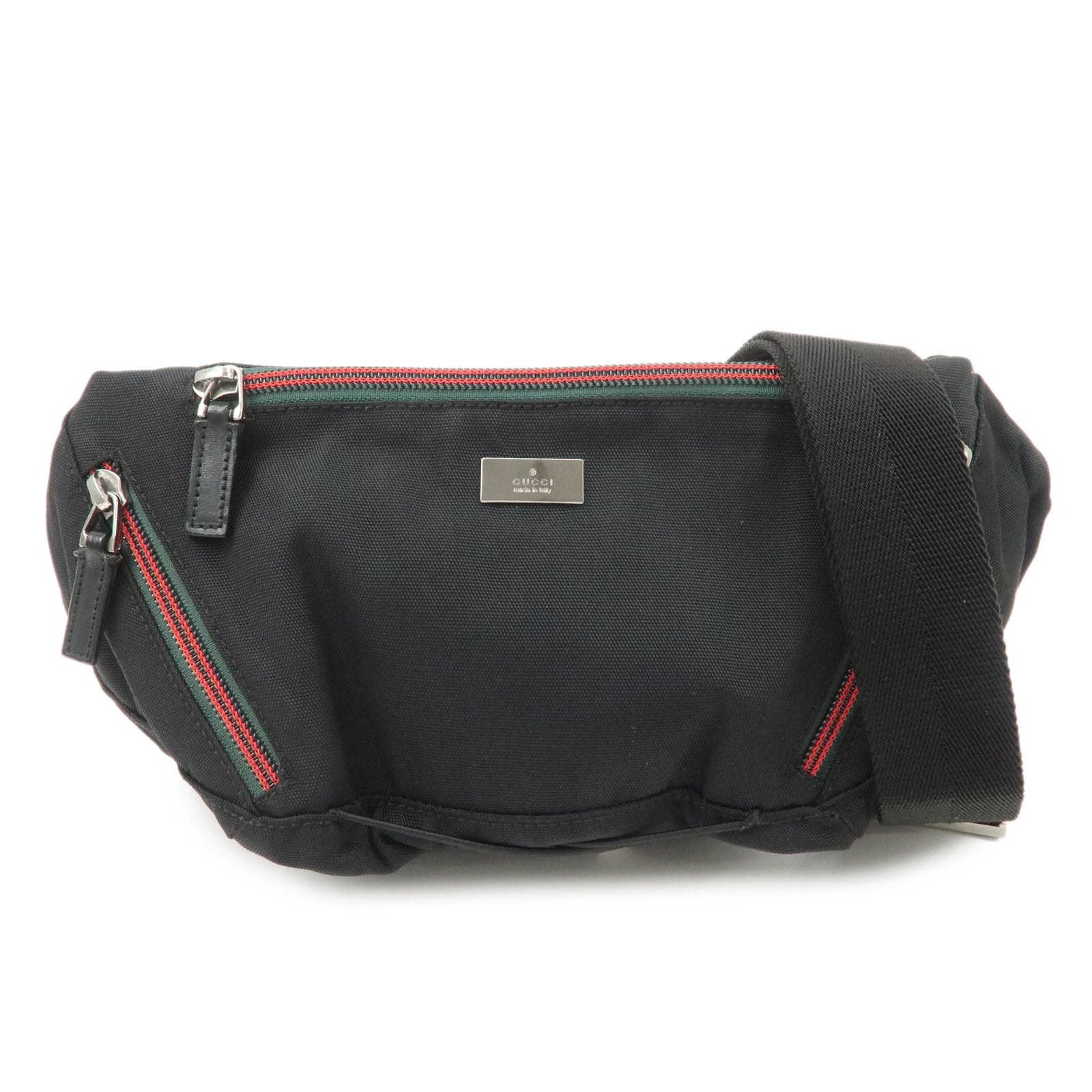 GUCCI Sherry Nylon Leather Body Bag Waist Bag Black 122350