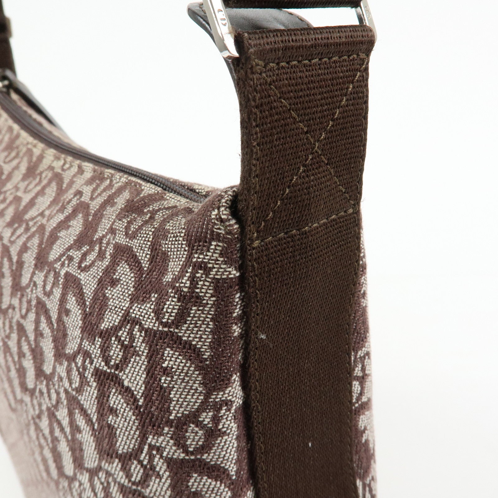 Christian Dior Trotter Jacquard Leather Shoulder Bag Brown
