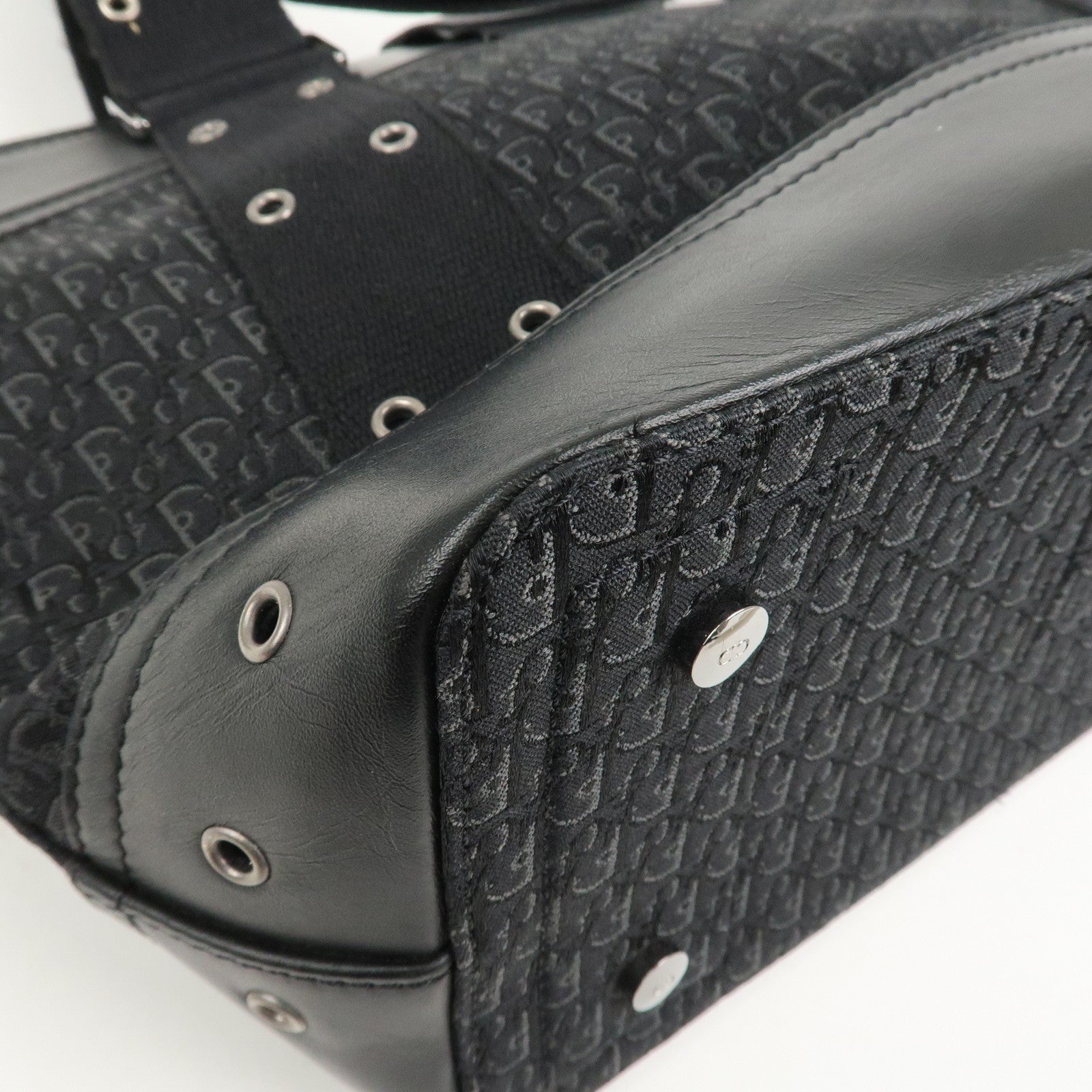 Christian Dior Trotter Canvas Leather Hand Bag Tote Bag Black