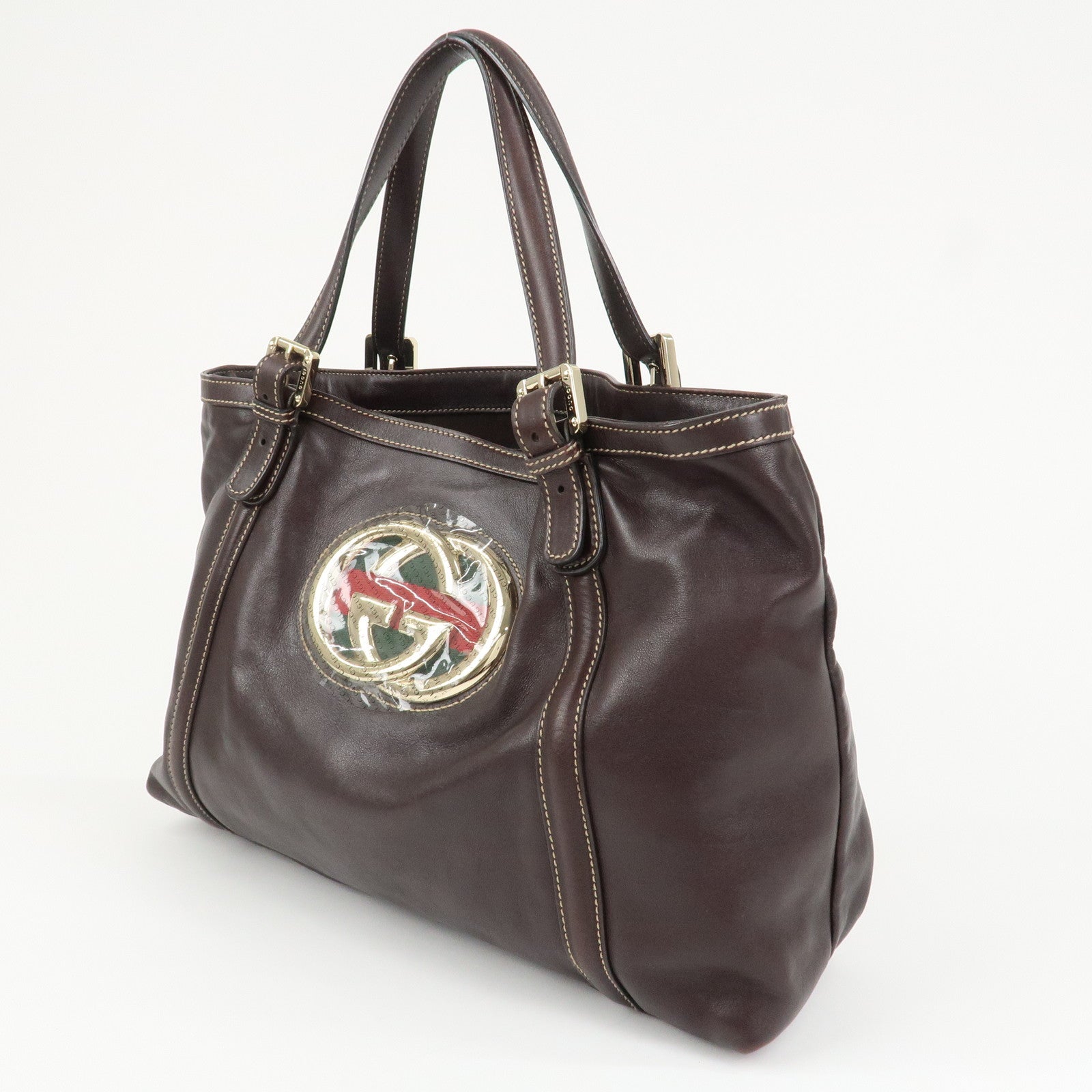 GUCCI Interlocking G Sherry Leather Shoulder Bag Dark Brown 162094